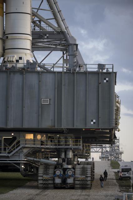 NASA’s Space Launch System (SLS) rocket and Orion spacecraft, secured to the ...