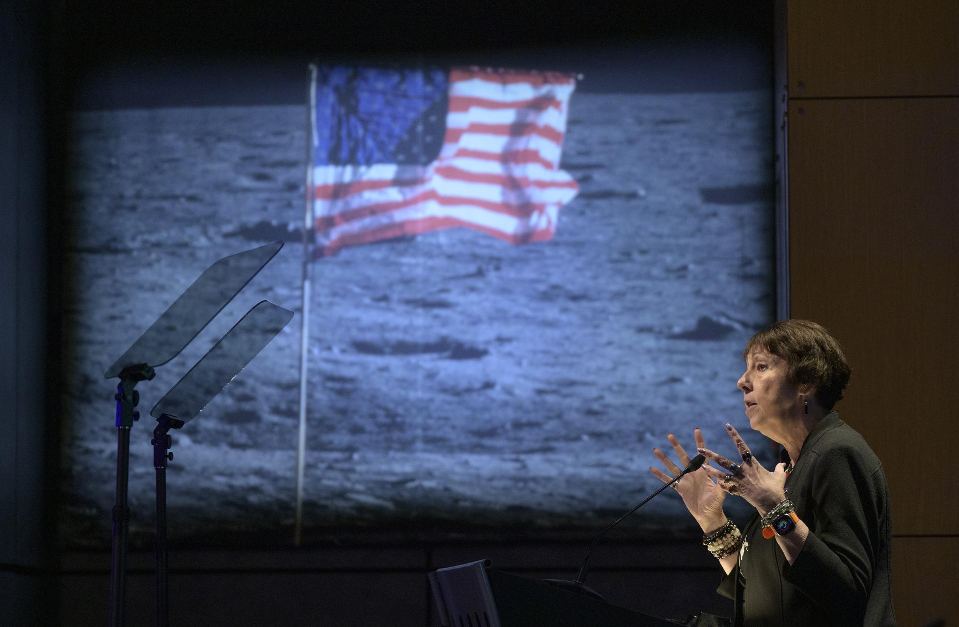 Associate Administrator for NASA's Science Mission Directorate Nicola Fox speaks during an event where NASA is outlining how the agency is executing President Donald J. Trump’s National Space Policy and accelerating preparations for America’s return to the surface of the Moon by 2028, Tuesday, March 24, 2026, at the Mary W. Jackson NASA Headquarters building in Washington. During the event NASA leadership provided updates on mission priorities, including sending the first astronauts to the lunar surface in more than 50 years, establishing the initial elements of a permanent lunar base, getting America underway in space on nuclear propulsion, and other objectives. Photo Credit: (NASA/Bill Ingalls)