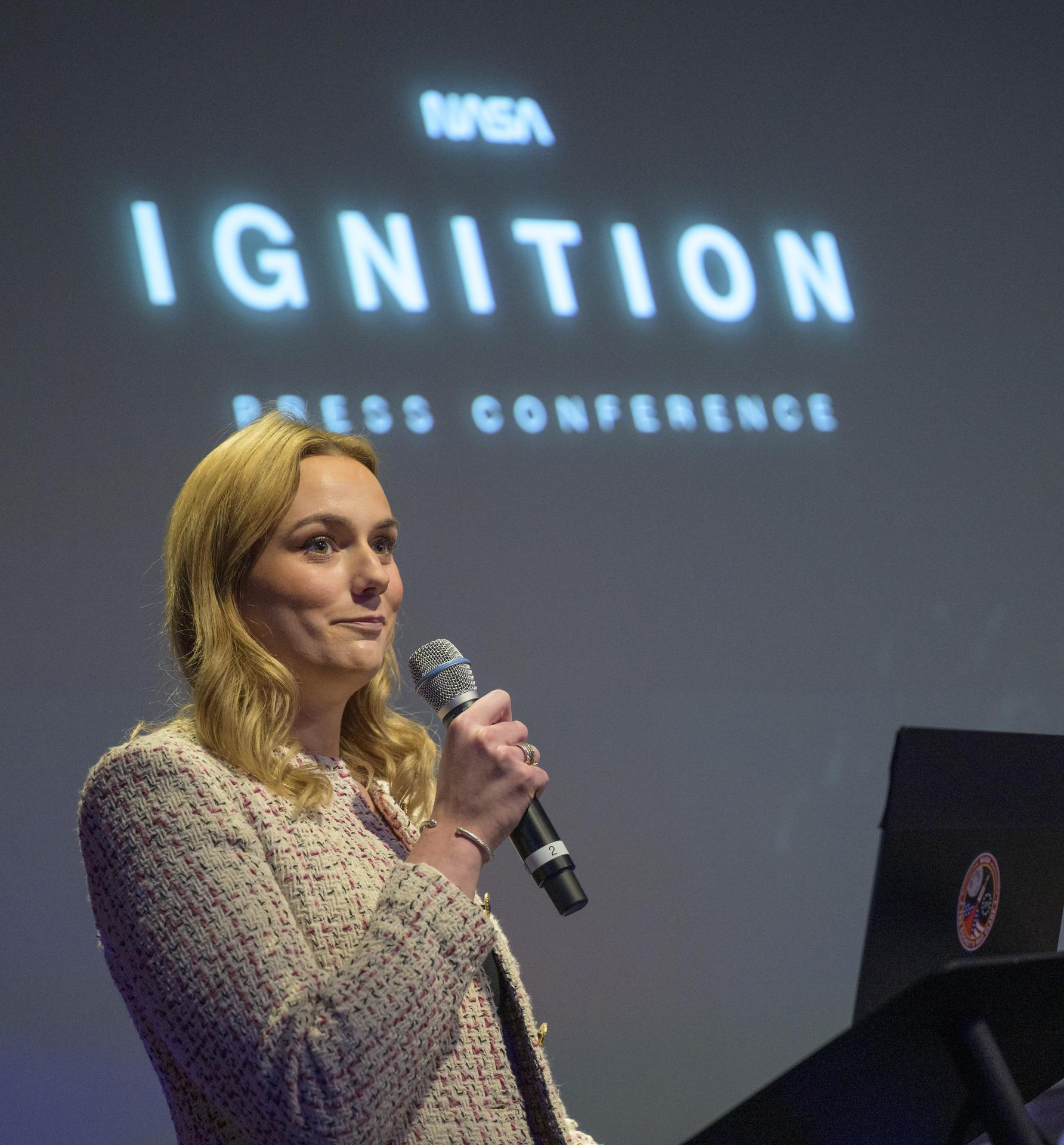 NASA Press Secretary Bethany Stevens moderates a press conference following an event where NASA outlined how the agency is executing President Donald J. Trump’s National Space Policy and accelerating preparations for America’s return to the surface of the Moon by 2028, Tuesday, March 24, 2026, at the Mary W. Jackson NASA Headquarters building in Washington. During the event NASA leadership provided updates on mission priorities, including sending the first astronauts to the lunar surface in more than 50 years, establishing the initial elements of a permanent lunar base, getting America underway in space on nuclear propulsion, and other objectives. Photo Credit: (NASA/Bill Ingalls)