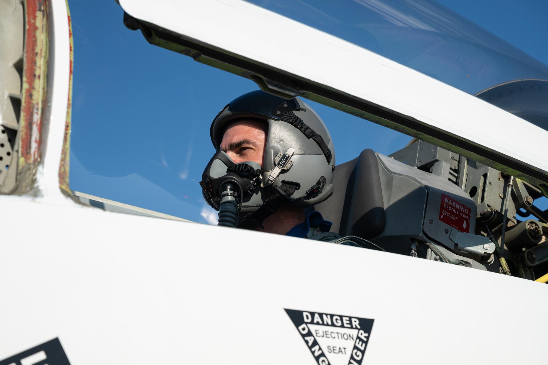 Kyle Back, director of the business management office at the Office of the Chief Financial Officer (OCFO) Enterprise at NASA Headquarters, participates in an employee incentive flying event with NASA Administrator Jared Isaacman's personal F-5 aircraft, Friday, March 27, 2026, at NASA’s Kennedy Space Center in Florida. Photo Credit: (NASA/John Kraus)