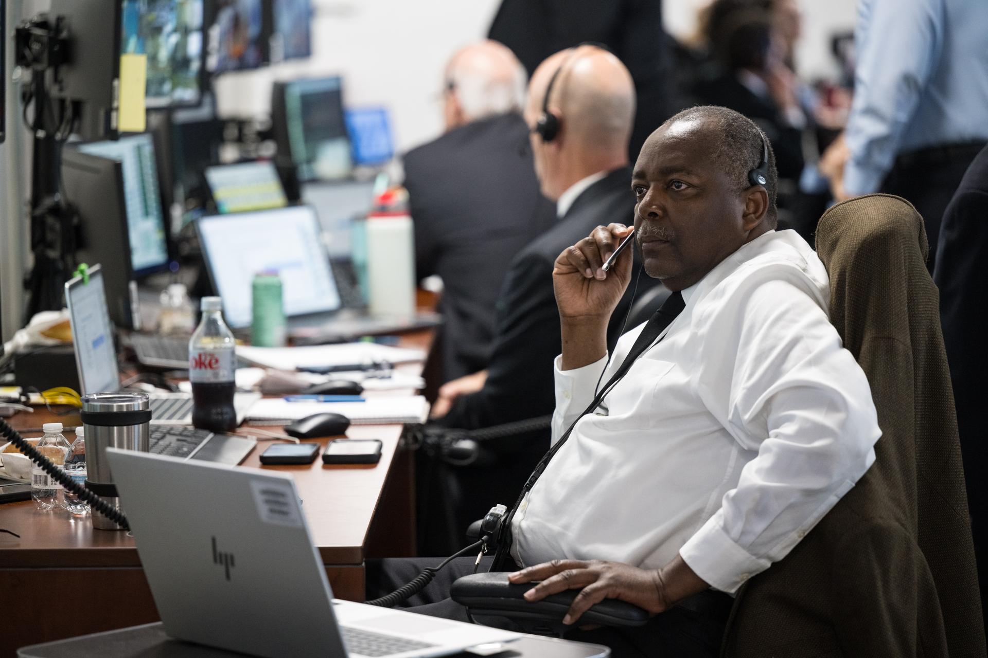 Teams monitor the countdown of the launch of NASA’s Space Launch System (SLS) rocket and Orion spacecraft with NASA astronauts Reid Wiseman, commander; Victor Glover, pilot; Christina Koch, mission specialist; and CSA (Canadian Space Agency) astronaut Jeremy Hansen, mission specialist onboard on the Artemis II mission from Firing Room 2 of the Rocco A. Petrone Launch Control Center, Wednesday, April 1, 2026, at NASA’s Kennedy Space Center in Florida. NASA’s Artemis II mission will take Wiseman, Glover, Koch, and Hansen on a 10-day journey around the Moon and back aboard SLS rocket and Orion spacecraft from Launch Complex 39B. The quartet launched at 6:35pm EDT. Photo Credit: (NASA/Aubrey Gemignani)