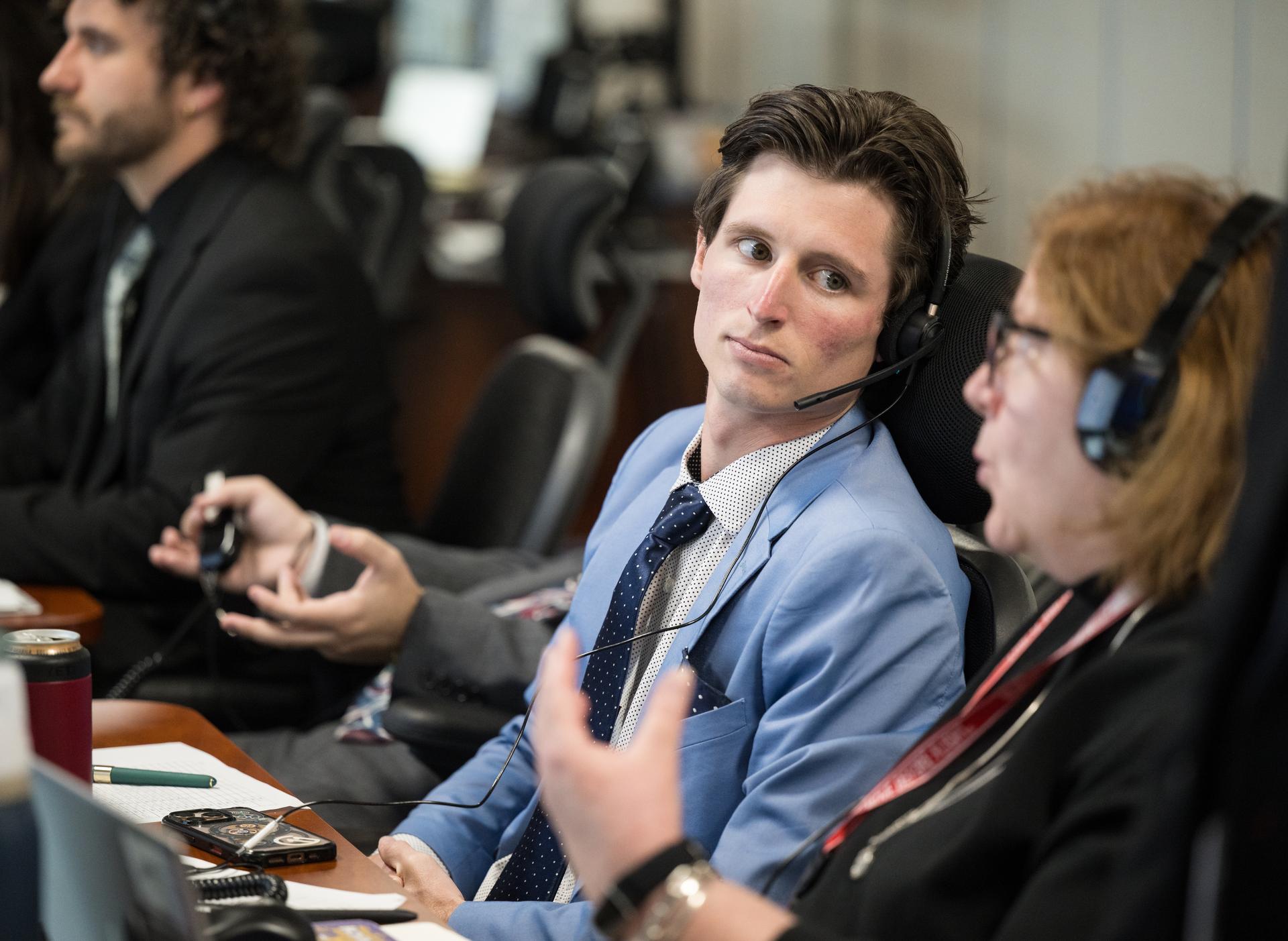 Teams monitor the countdown of the launch of NASA’s Space Launch System (SLS) rocket and Orion spacecraft with NASA astronauts Reid Wiseman, commander; Victor Glover, pilot; Christina Koch, mission specialist; and CSA (Canadian Space Agency) astronaut Jeremy Hansen, mission specialist onboard on the Artemis II mission from Firing Room 2 of the Rocco A. Petrone Launch Control Center, Wednesday, April 1, 2026, at NASA’s Kennedy Space Center in Florida. NASA’s Artemis II mission will take Wiseman, Glover, Koch, and Hansen on a 10-day journey around the Moon and back aboard SLS rocket and Orion spacecraft from Launch Complex 39B. The quartet launched at 6:35pm EDT. Photo Credit: (NASA/Aubrey Gemignani).