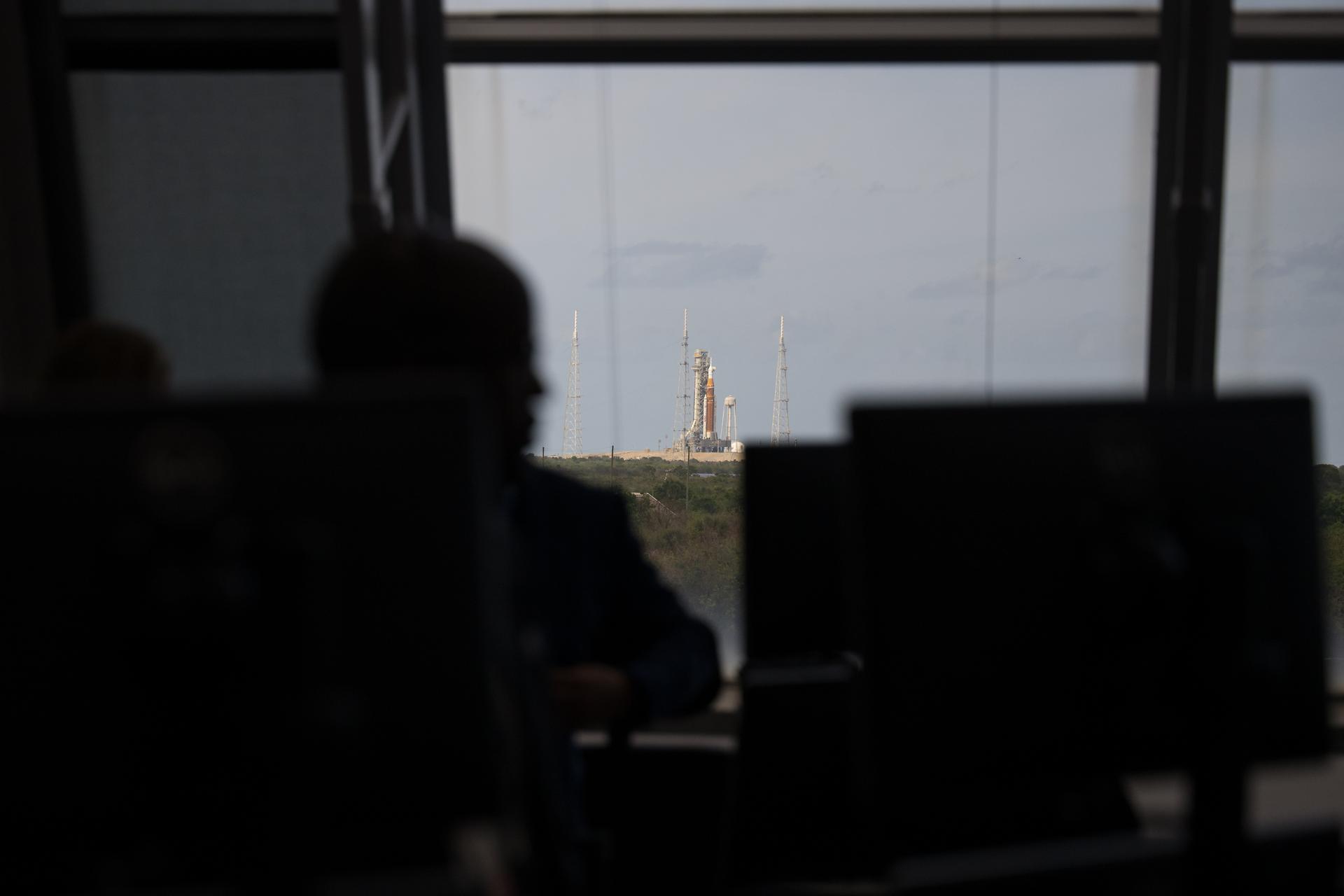 Teams monitor the countdown of the launch of NASA’s Space Launch System (SLS) rocket and Orion spacecraft with NASA astronauts Reid Wiseman, commander; Victor Glover, pilot; Christina Koch, mission specialist; and CSA (Canadian Space Agency) astronaut Jeremy Hansen, mission specialist onboard on the Artemis II mission from Firing Room 2 of the Rocco A. Petrone Launch Control Center, Wednesday, April 1, 2026, at NASA’s Kennedy Space Center in Florida. NASA’s Artemis II mission will take Wiseman, Glover, Koch, and Hansen on a 10-day journey around the Moon and back aboard SLS rocket and Orion spacecraft from Launch Complex 39B. The quartet launched at 6:35pm EDT. Photo Credit: (NASA/Aubrey Gemignani)