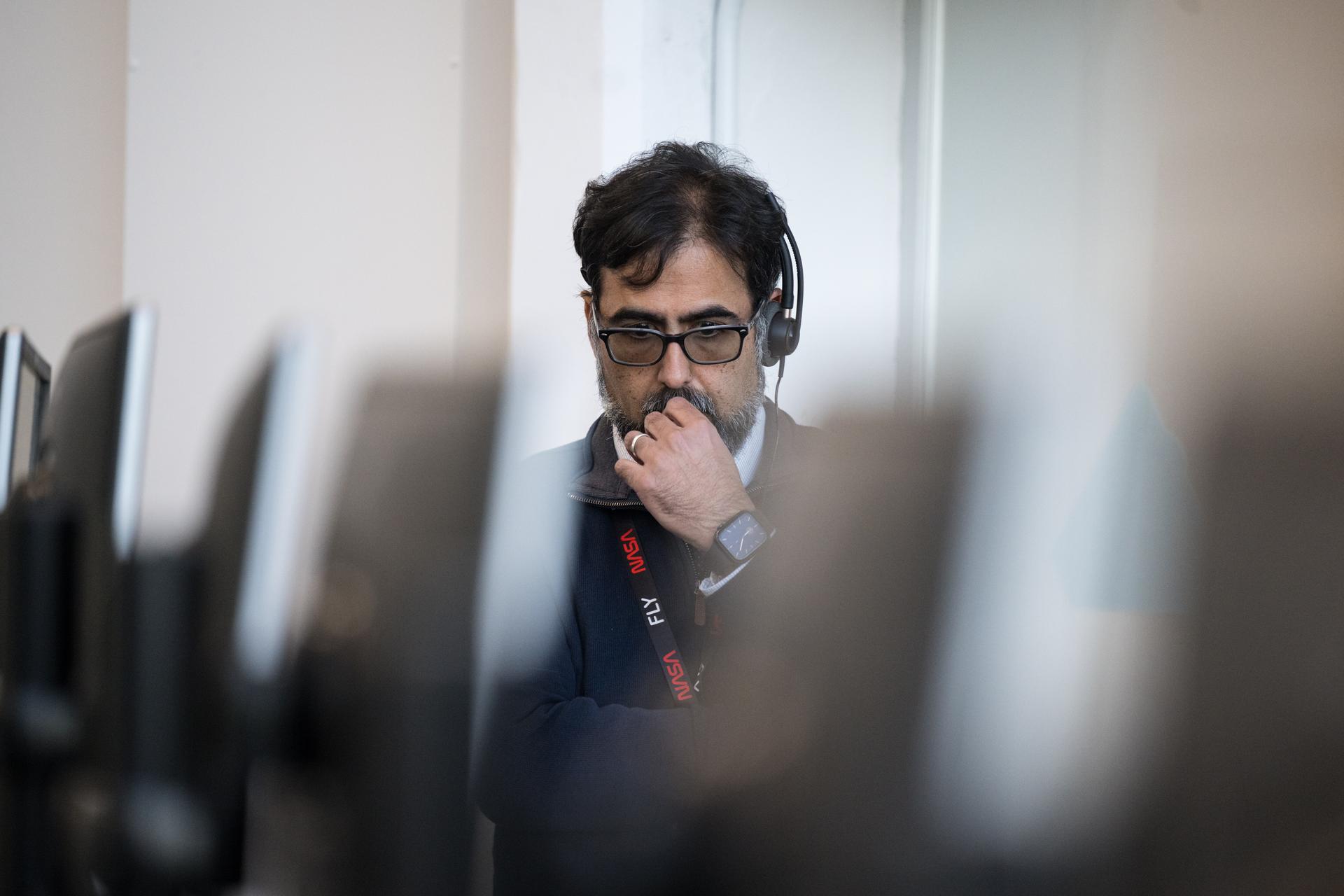 NASA Associate Administrator Amit Kshatriya monitors the countdown of the launch of NASA’s Space Launch System (SLS) rocket and Orion spacecraft with NASA astronauts Reid Wiseman, commander; Victor Glover, pilot; Christina Koch, mission specialist; and CSA (Canadian Space Agency) astronaut Jeremy Hansen, mission specialist onboard on the Artemis II mission from Firing Room 2 of the Rocco A. Petrone Launch Control Center, Wednesday, April 1, 2026, at NASA’s Kennedy Space Center in Florida. NASA’s Artemis II mission will take Wiseman, Glover, Koch, and Hansen on a 10-day journey around the Moon and back aboard SLS rocket and Orion spacecraft from Launch Complex 39B. The quartet launched at 6:35pm EDT. Photo Credit: (NASA/Aubrey Gemignani)