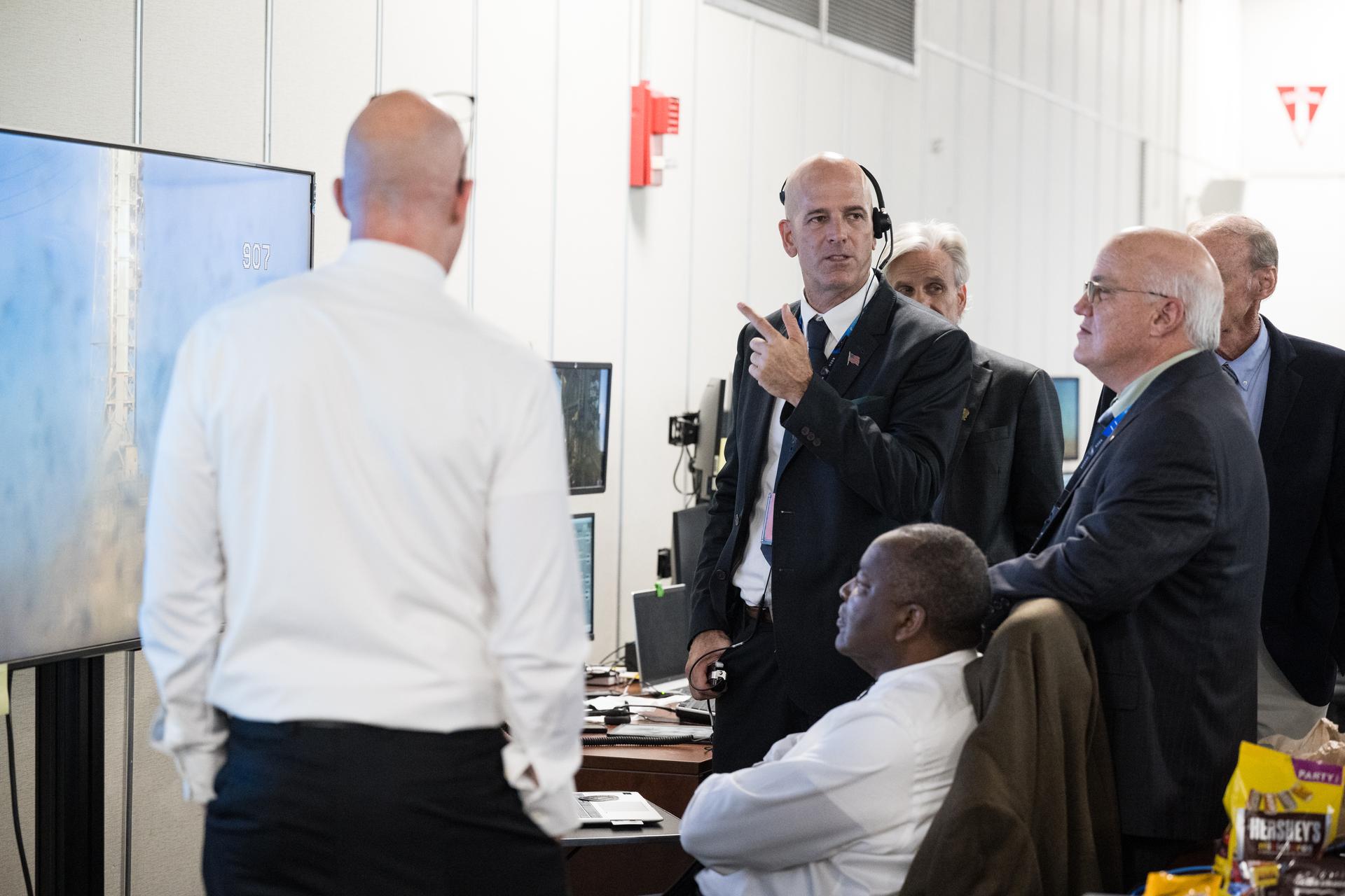 Teams review images of launch complex 39B after the launch of NASA’s Space Launch System (SLS) rocket and Orion spacecraft with NASA astronauts Reid Wiseman, commander; Victor Glover, pilot; Christina Koch, mission specialist; and CSA (Canadian Space Agency) astronaut Jeremy Hansen, mission specialist onboard on the Artemis II mission in Firing Room 2 of the Rocco A. Petrone Launch Control Center, Wednesday, April 1, 2026, at NASA’s Kennedy Space Center in Florida. NASA’s Artemis II mission will take Wiseman, Glover, Koch, and Hansen on a 10-day journey around the Moon and back aboard the SLS rocket and Orion spacecraft. The quartet launched at 6:35pm EDT . Photo Credit: (NASA/Aubrey Gemignani)