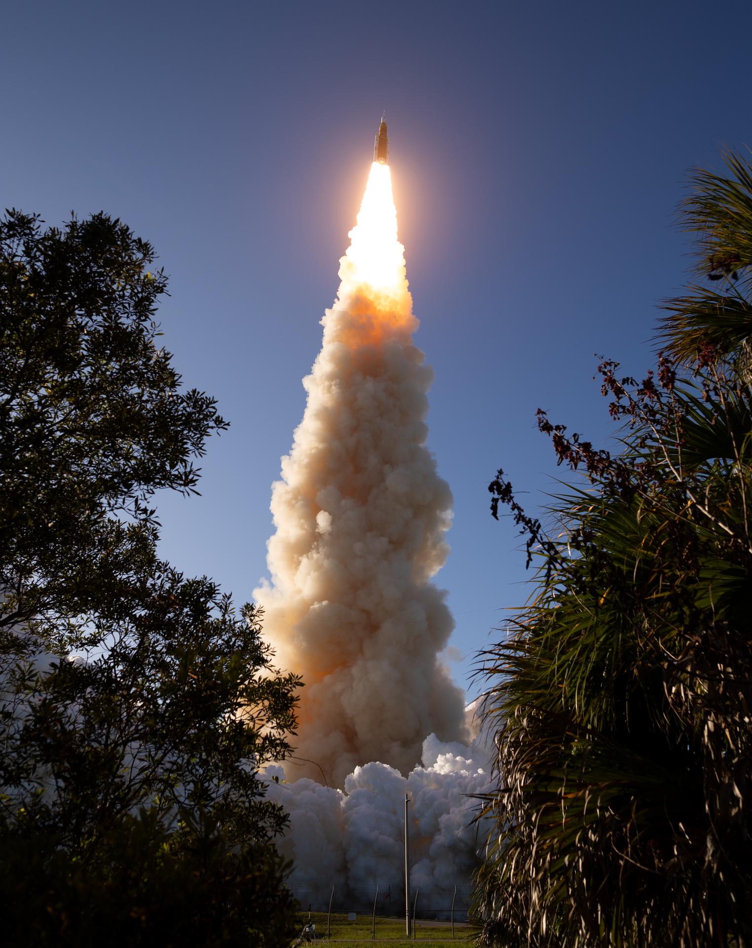 ]NASA’s Space Launch System rocket carrying the Orion spacecraft with NASA astronauts Reid Wiseman, commander; Victor Glover, pilot; Christina Koch, mission specialist; and CSA (Canadian Space Agency) astronaut Jeremy Hansen, mission specialist onboard launches on the Artemis II mission, Wednesday, April 1, 2026, from Launch Complex 39B at NASA’s Kennedy Space Center in Florida. NASA’s Artemis II mission will take Wiseman, Glover, Koch, and Hansen on a 10-day journey around the Moon and back aboard their Orion spacecraft. The quartet launched at 6:35 p.m. EDT, from Launch Complex 39B at the Kennedy Space Center. Photo Credit: (NASA/Aubrey Gemignani)