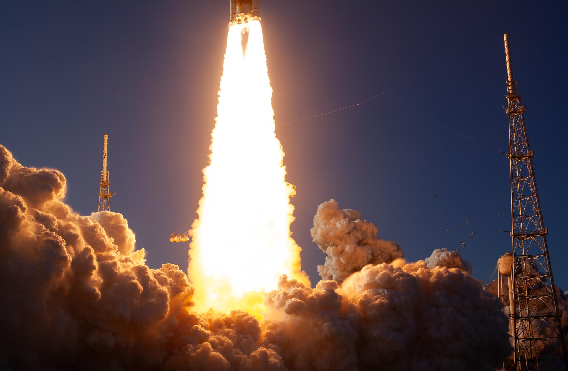 NASA’s Space Launch System rocket carrying the Orion spacecraft with NASA astronauts Reid Wiseman, commander; Victor Glover, pilot; Christina Koch, mission specialist; and CSA (Canadian Space Agency) astronaut Jeremy Hansen, mission specialist onboard launches on the Artemis II mission, Wednesday, April 1, 2026, from Launch Complex 39B at NASA’s Kennedy Space Center in Florida. NASA’s Artemis II mission will take Wiseman, Glover, Koch, and Hansen on a 10-day journey around the Moon and back aboard their Orion spacecraft. The quartet launched at 6:35 p.m. EDT, from Launch Complex 39B at the Kennedy Space Center. Photo Credit: (NASA/Aubrey Gemignani)
