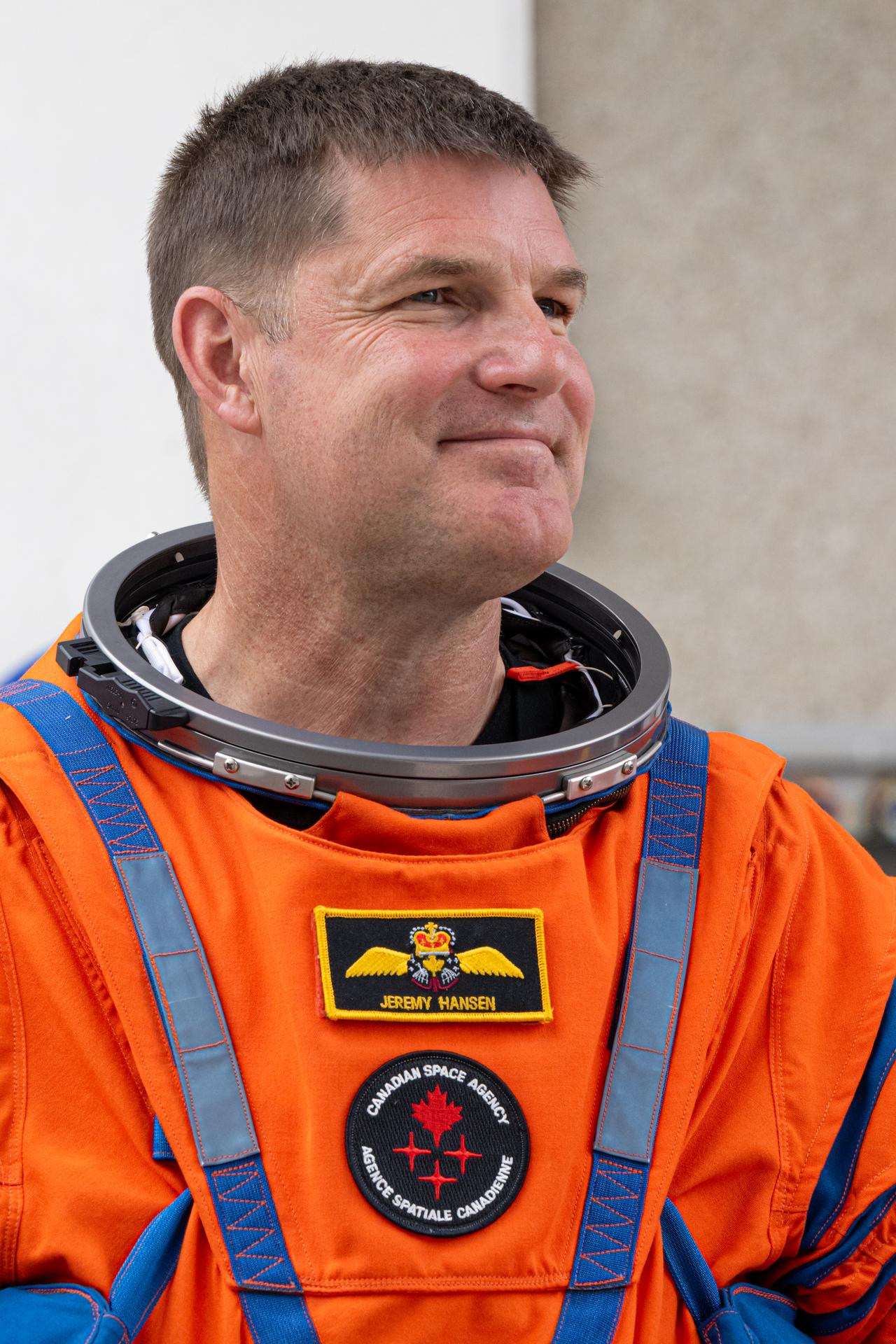 Artemis II astronaut Mission Specialist Jeremy Hansen is seen as the Artemis II crew prepares to depart the Neil A. Armstrong Operations and Checkout Building for Launch Complex 39B at Kennedy Space Center to board NASA’s Artemis II Space Launch System (SLS) rocket and Orion spacecraft for the Artemis II launch, Wednesday, Apr. 1, 2026, at NASA’s Kennedy Space Center in Florida. NASA’s Artemis II test flight will take Commander Reid Wiseman, Pilot Victor Glover, and Mission Specialist Christina Koch from NASA, and Mission Specialist Jeremy Hansen from the CSA (Canadian Space Agency), around the Moon and back to Earth no earlier than April 1, 2026. Photo Credit: (NASA/John Kraus)