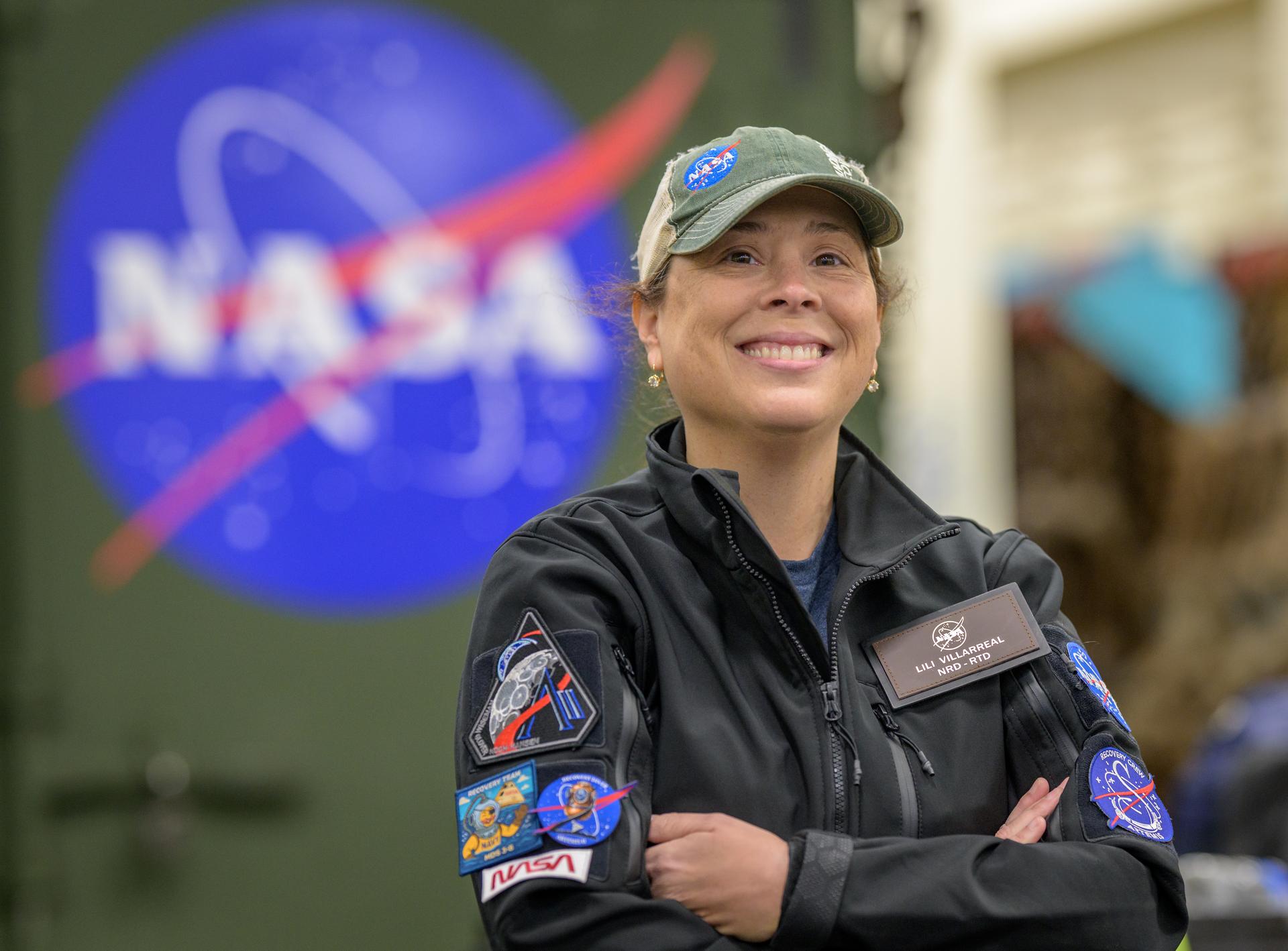 Lilian Villarreal, Artemis II landing and recovery director for Exploration Ground Systems at NASA's Kennedy Space Center, poses for a portrait onboard USS John P. Murtha, Tuesday, April 7, 2026, in the Pacific Ocean off the coast of California. Photo Credit: (NASA/Bill Ingalls)