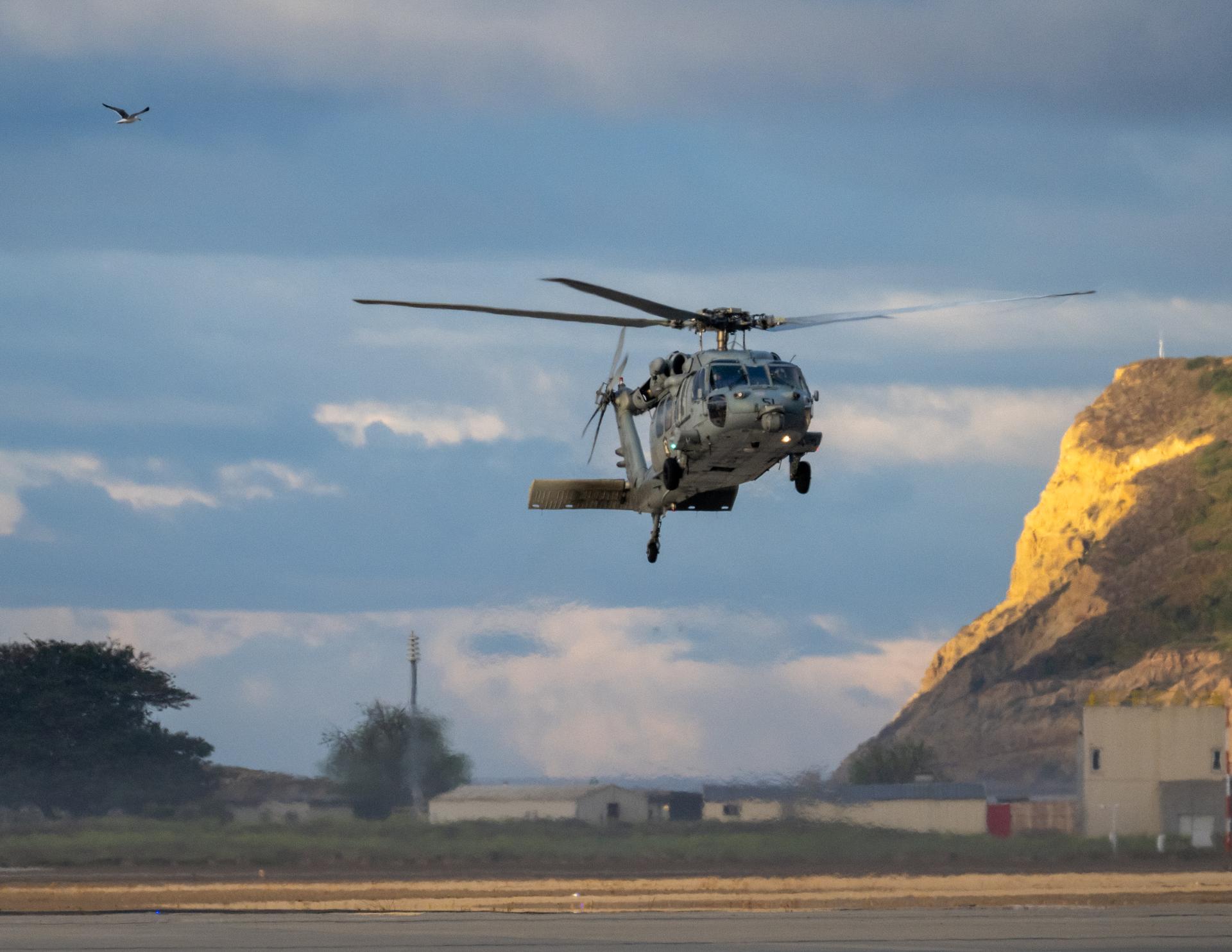 Navy MH-60 Seahawks from Helicopter Sea Combat Squadron (HSC) 23 are seen as they arrive at Naval Air Station North Island, Calif. after flying from USS John P. Murtha with Artemis II NASA astronauts Reid Wiseman, commander; Victor Glover, pilot; Christina Koch, mission specialist; and CSA (Canadian Space Agency) astronaut Jeremy Hansen, mission specialist onboard, Saturday, April 11, 2026, following a splashdown in the Pacific Ocean off the coast of California at 5:07 p.m. PDT (8:07 p.m. EDT) on April 10. NASA’s Artemis II mission took the quartet on a nearly ten day journey around the Moon and back to Earth. Photo Credit: (NASA/Keegan Barber)
