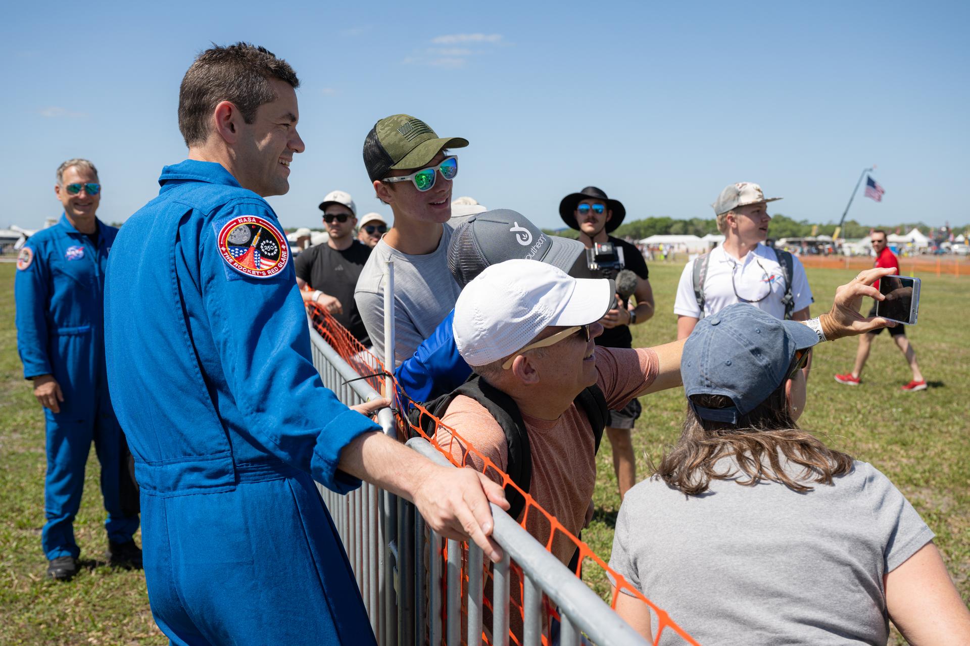 NASA Administrator Jared Isaacman poses for a photograph with attendees of the SUN ’n FUN Aerospace Expo, Wednesday, Apr. 15, 2026, in Lakeland, Fla. Photo Credit: (NASA/John Kraus)