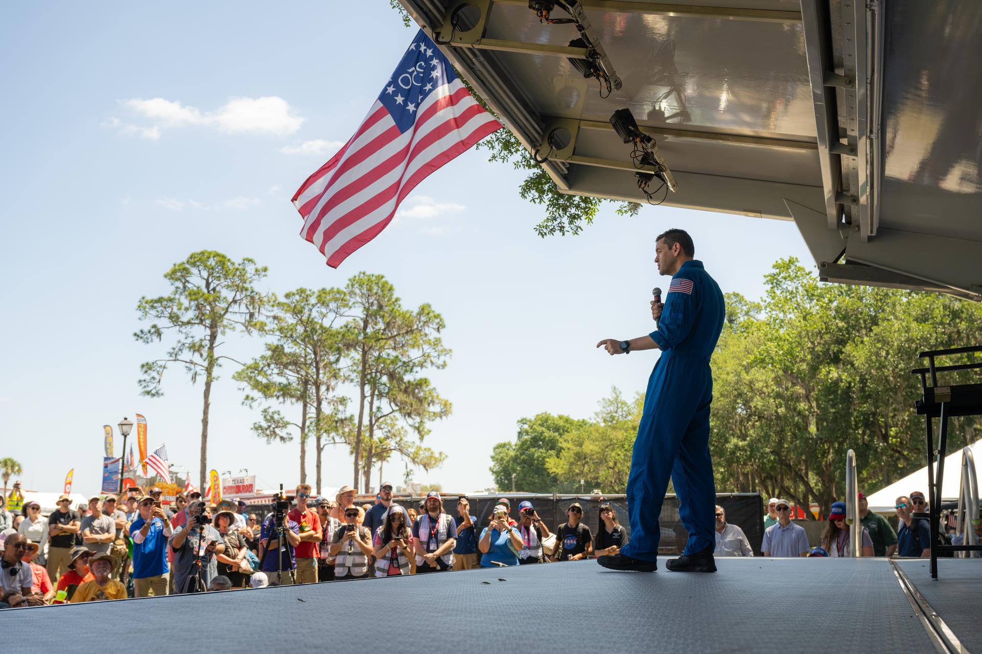 NASA Administrator Jared Isaacman speaks at the SUN ’n FUN Aerospace Expo, Wednesday, Apr. 15, 2026, in Lakeland, Fla. Photo Credit: (NASA/John Kraus)
