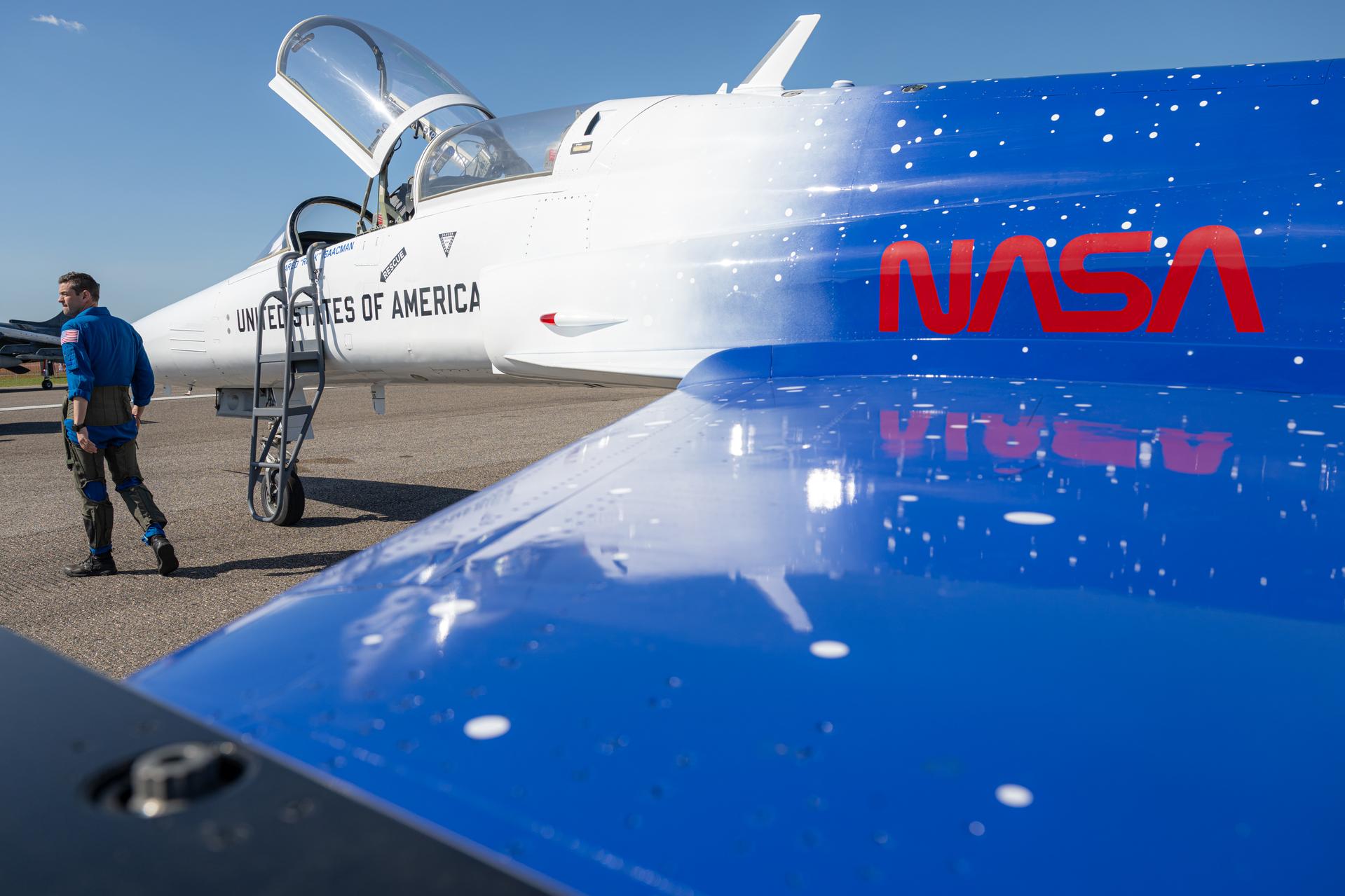 NASA Administrator Jared Isaacman is seen with one of his personal F-5 aircraft ahead of an air show performance at the SUN ’n FUN Aerospace Expo, Wednesday, Apr. 15, 2026, in Lakeland, Fla. Photo Credit: (NASA/John Kraus)