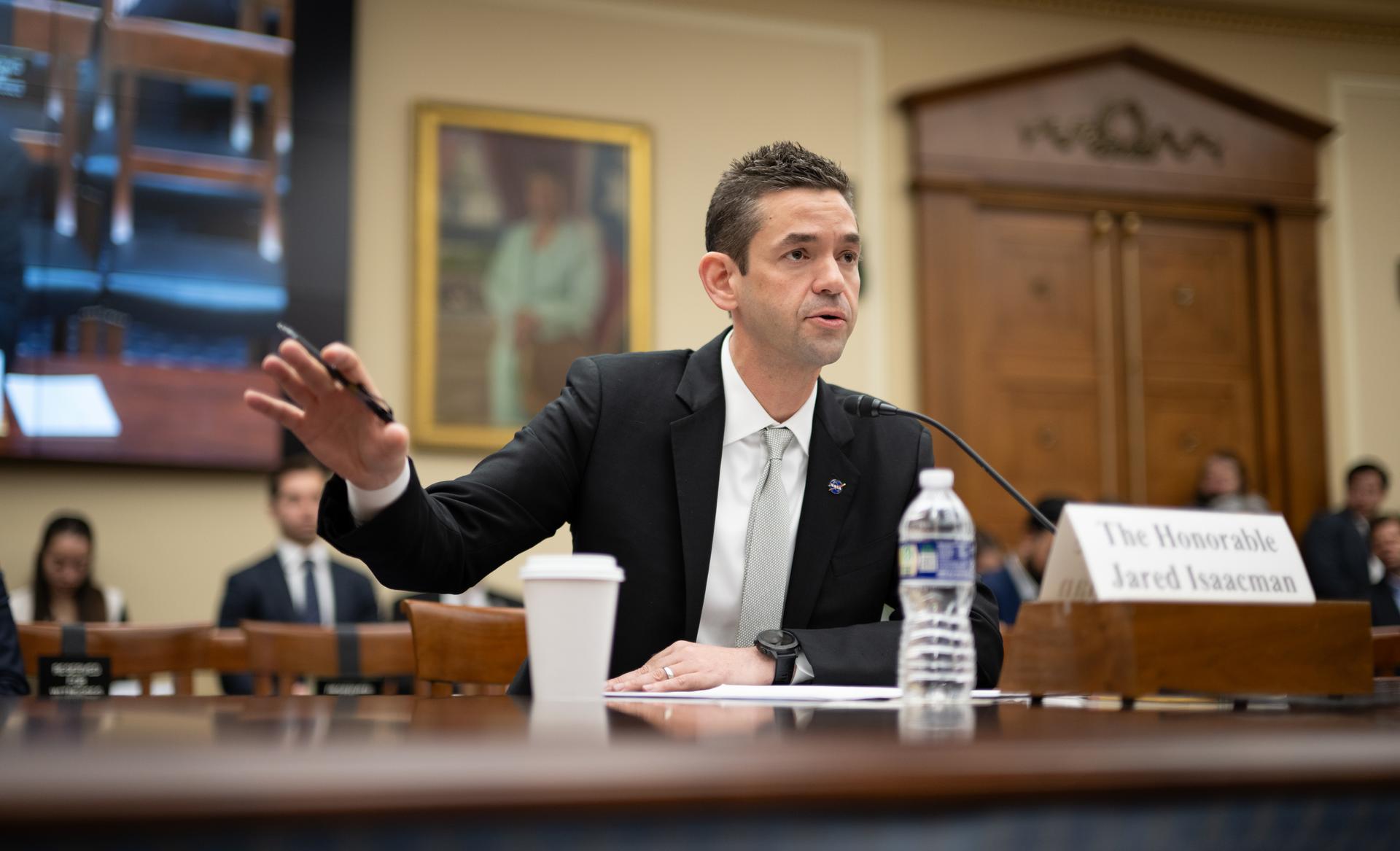 NASA Administrator Jared Isaacman testifies during a House Committee on Science, Space, and Technology hearing regarding the President’s Fiscal Year 2027 budget request for the agency, Wednesday, April 22, 2026, at the Rayburn House Office Building in Washington.  Photo Credit: (NASA/Joel Kowsky)