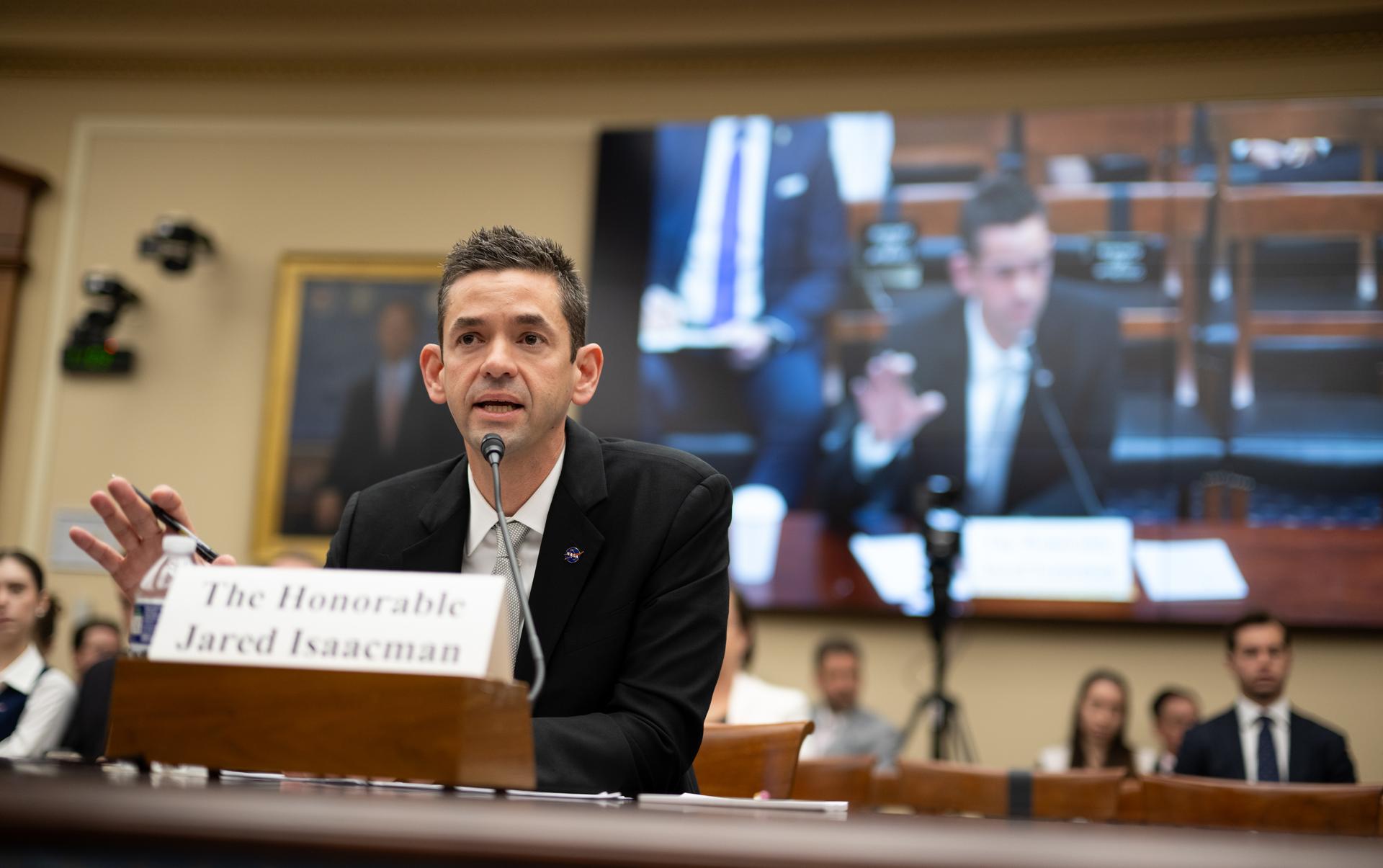 NASA Administrator Jared Isaacman testifies during a House Committee on Science, Space, and Technology hearing regarding the President’s Fiscal Year 2027 budget request for the agency, Wednesday, April 22, 2026, at the Rayburn House Office Building in Washington.  Photo Credit: (NASA/Joel Kowsky)