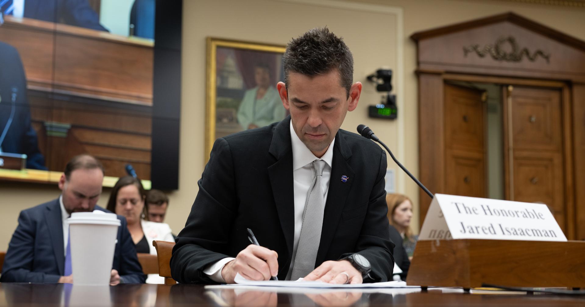 NASA Administrator Jared Isaacman testifies during a House Committee on Science, Space, and Technology hearing regarding the President’s Fiscal Year 2027 budget request for the agency, Wednesday, April 22, 2026, at the Rayburn House Office Building in Washington.  Photo Credit: (NASA/Joel Kowsky)
