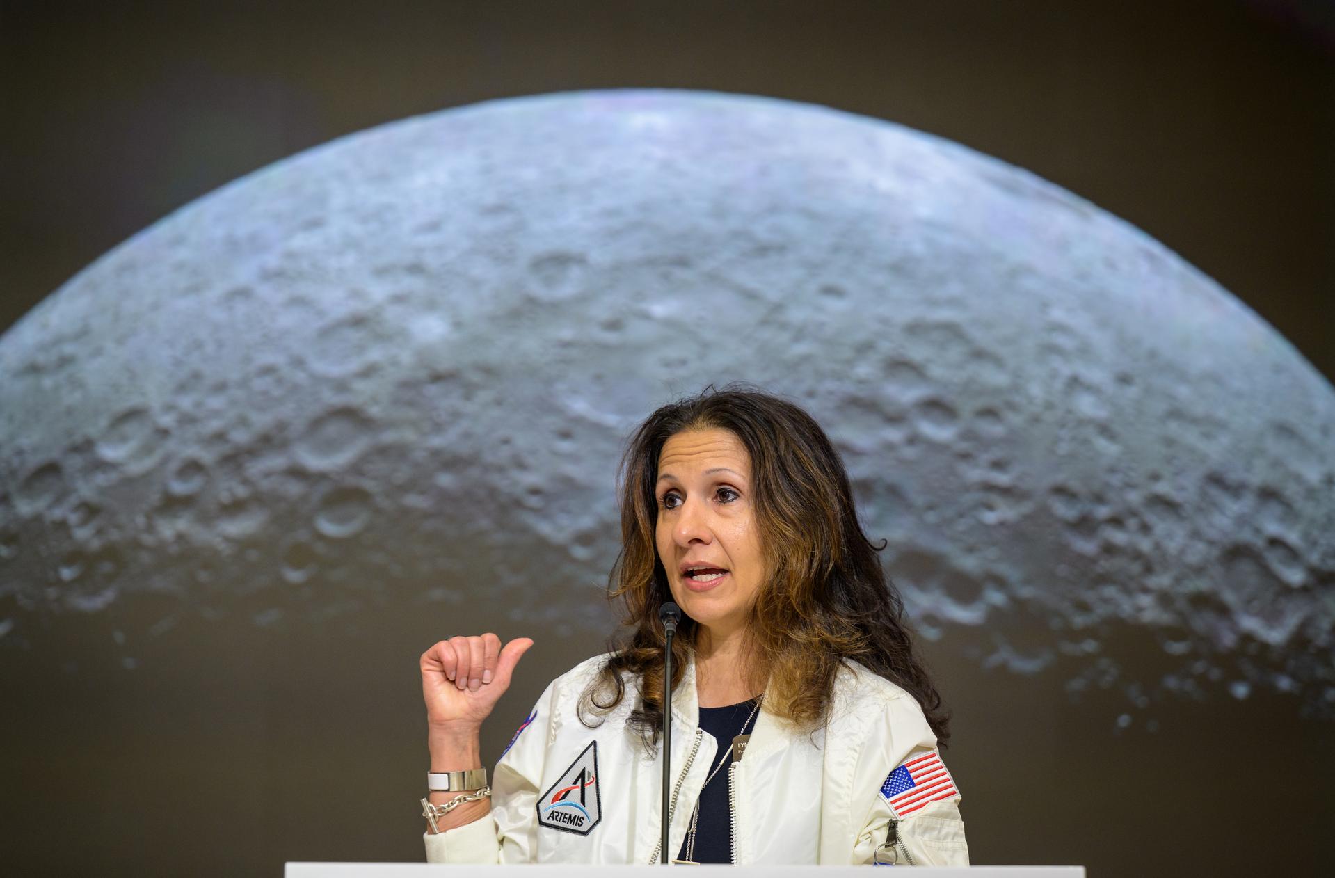 President of NYSE Group Lynn Martin gives remarks to invited guests ahead of NASA Administrator Jared Isaacman, and other NASA leadership, ringing the opening bell of the New York Stock Exchange, Thursday, April 30, 2026, in New York, NY. Photo Credit: (NASA/Bill Ingalls)