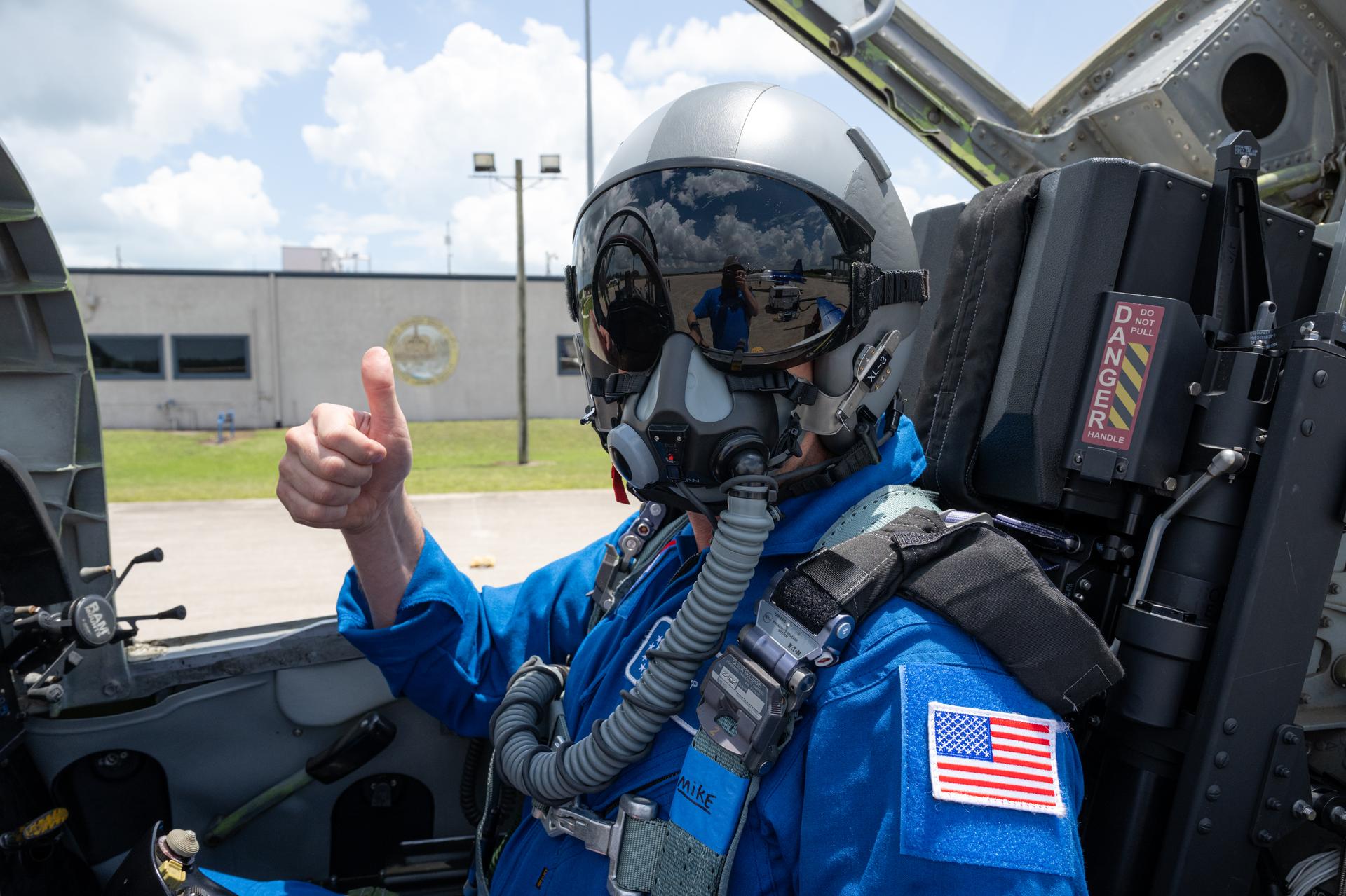 Michael J. Acheson, senior researcher and principal investigator at NASA’s Langley Research Center, participates in an employee incentive flying event with NASA Administrator Jared Isaacman's personal F-5 aircraft, Wednesday, May 13, 2026, at NASA’s Kennedy Space Center in Florida. Photo Credit: (NASA/John Kraus)