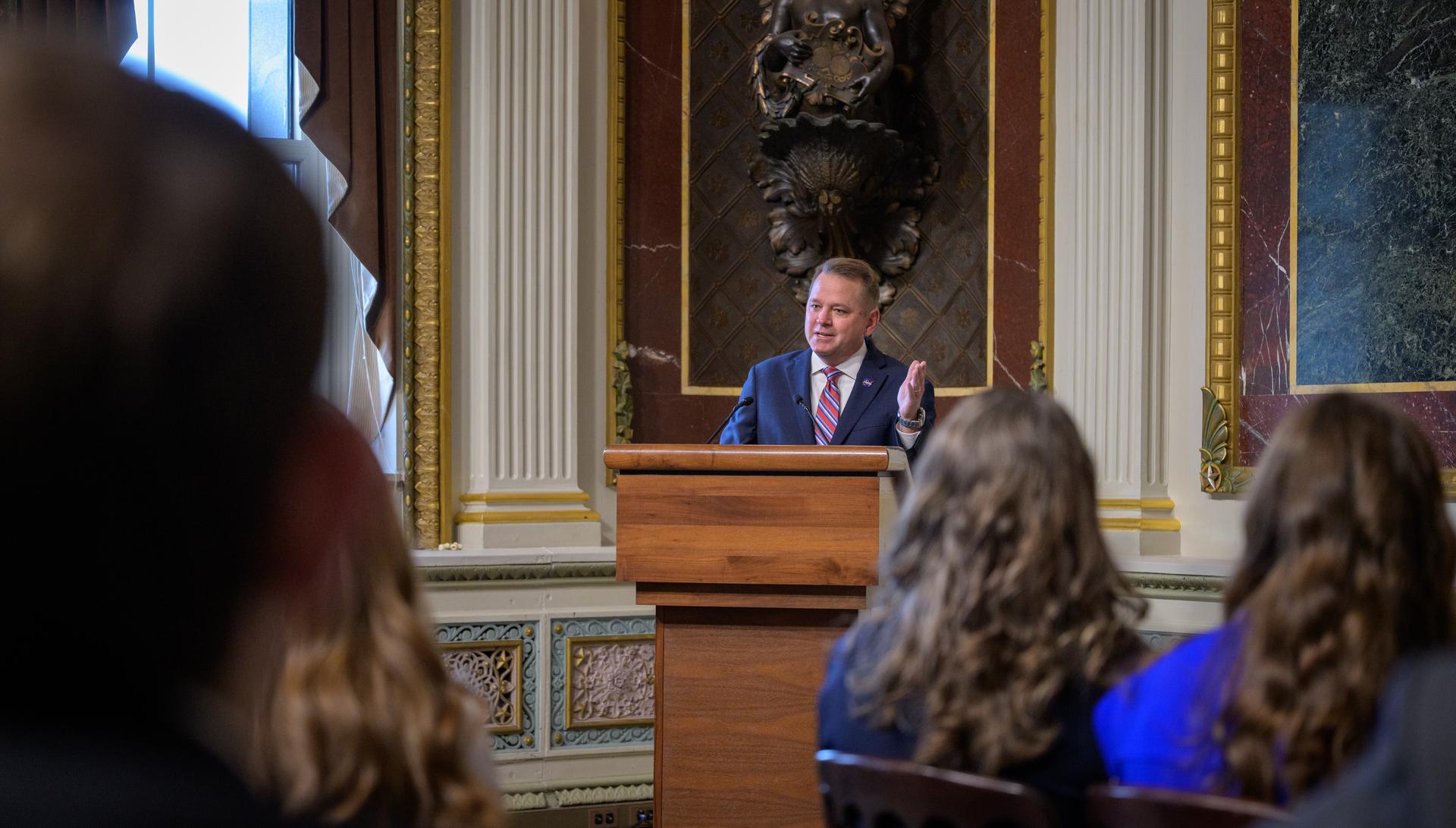 NASA Deputy Administrator Matt Anderson gives remarks after being sworn in as the agency’s 16th deputy administrator, Thursday, May 21, 2026, at the Eisenhower Executive Office Building in Washington. Photo Credit: (NASA/Bill Ingalls)