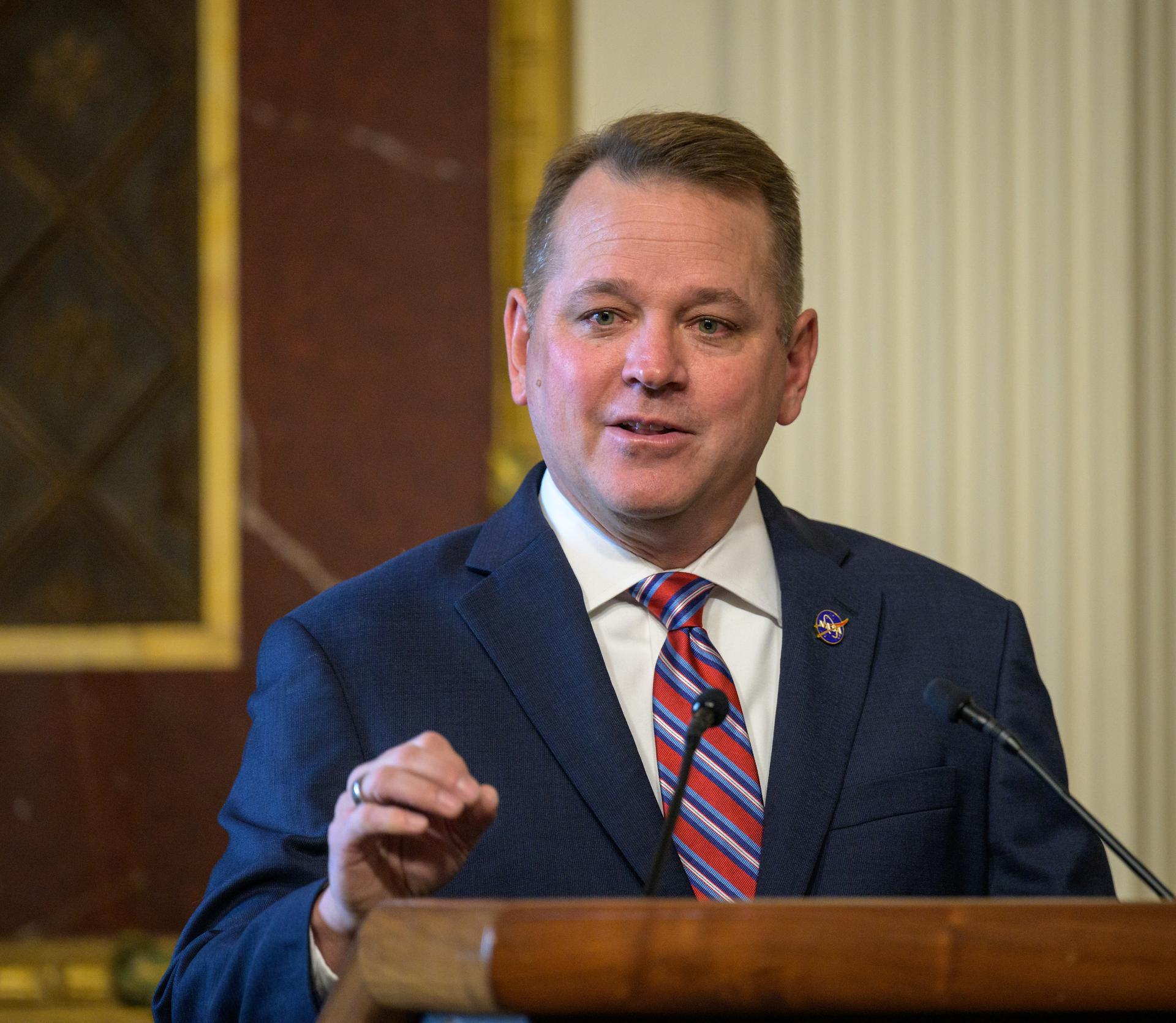NASA Deputy Administrator Matt Anderson gives remarks after being sworn in as the agency’s 16th deputy administrator, Thursday, May 21, 2026, at the Eisenhower Executive Office Building in Washington. Photo Credit: (NASA/Bill Ingalls)