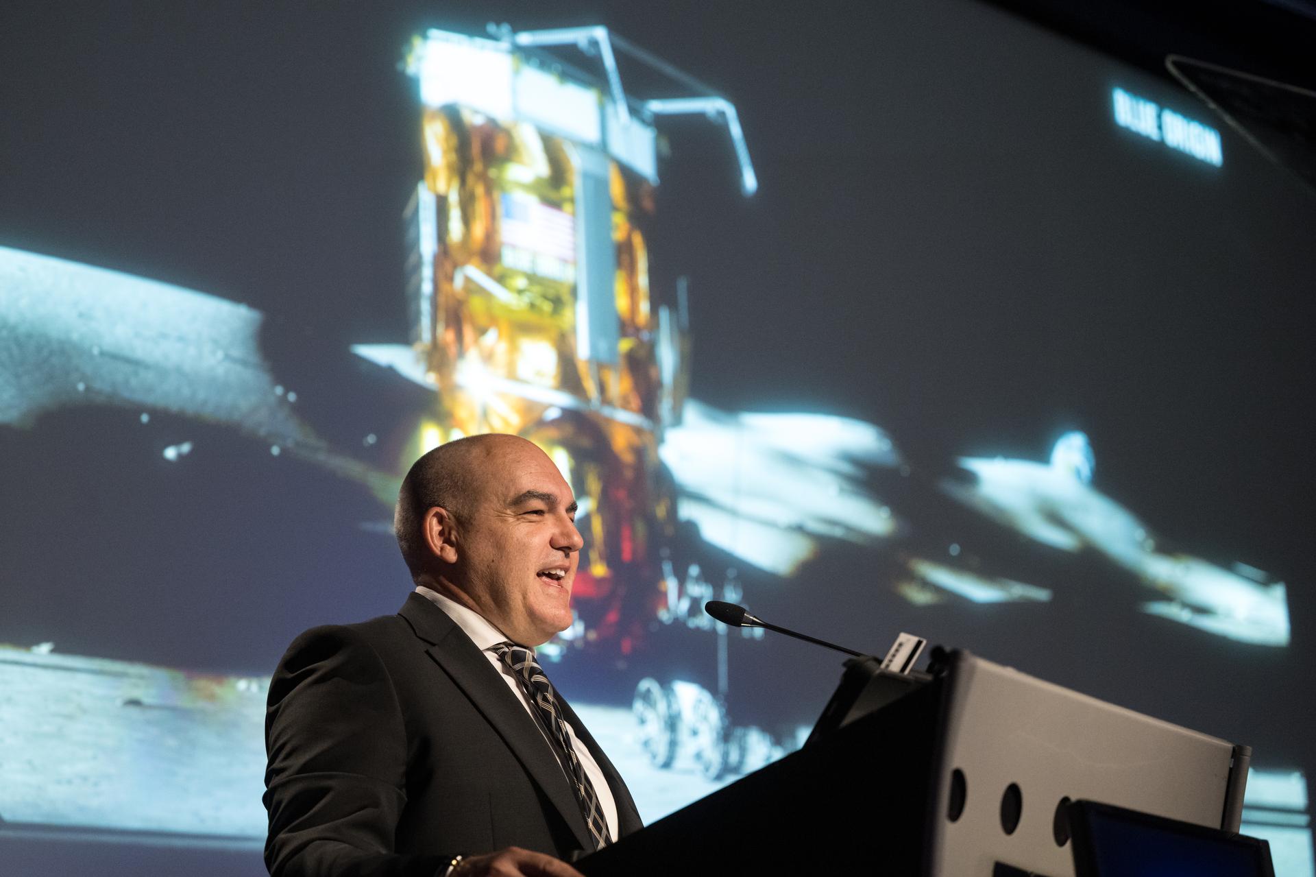 NASA Administrator Jared Isaacman provides remarks during a news conference to discuss Moon Base, a long-term lunar exploration and infrastructure initiative designed to enable sustained human presence and expanded scientific and commercial activity at the lunar South Pole, Tuesday, May 26, 2026, at the Mary W. Jackson NASA Headquarters building in Washington. Photo Credit: (NASA/Aubrey Gemignani)