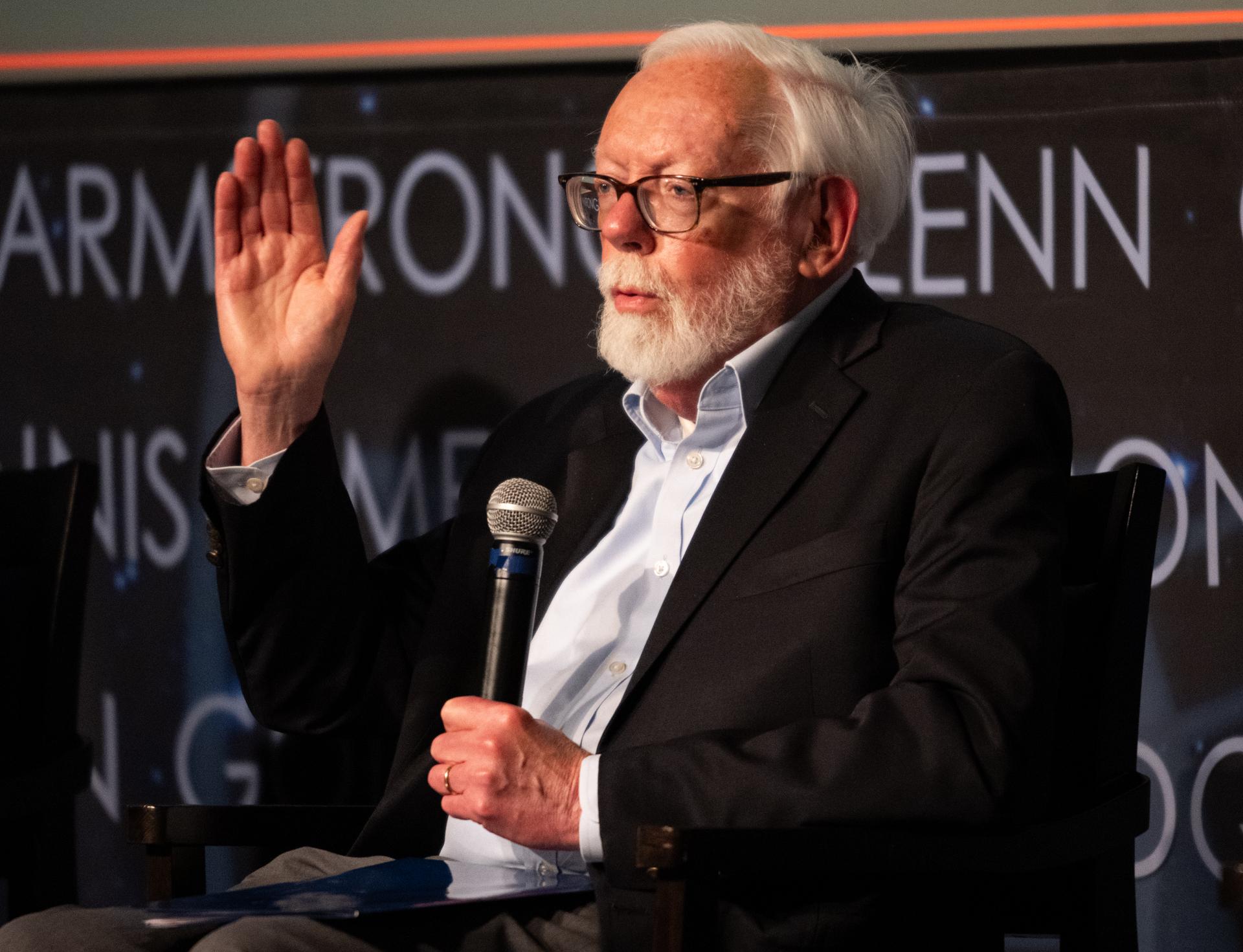 Lennard Fisk, former associate administrator for NASA Space Science and Applications, speaks about building a foundation for Hubble science during an event titled “Beyond the Deep Field: Hubble’s Legacy and the Future of Cosmic Observation,” Thursday, June 4, 2026, at the Mary W. Jackson NASA Headquarters building in Washington. Photo Credit: (NASA/Joel Kowsky)