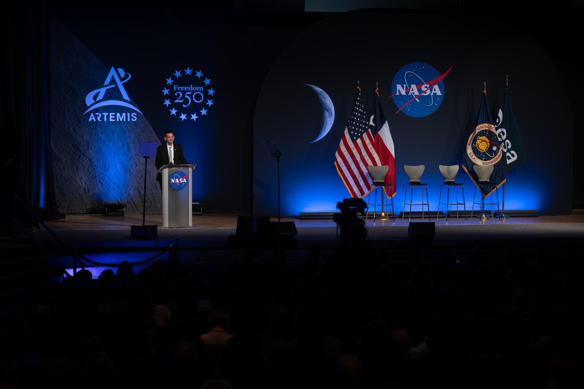 NASA Administrator Jared Isaacman gives remarks during the Artemis III crew announcement event, Tuesday, June 9, 2026, at NASA’s Johnson Space Center in Houston, Texas. Photo Credit: (NASA/John Kraus)