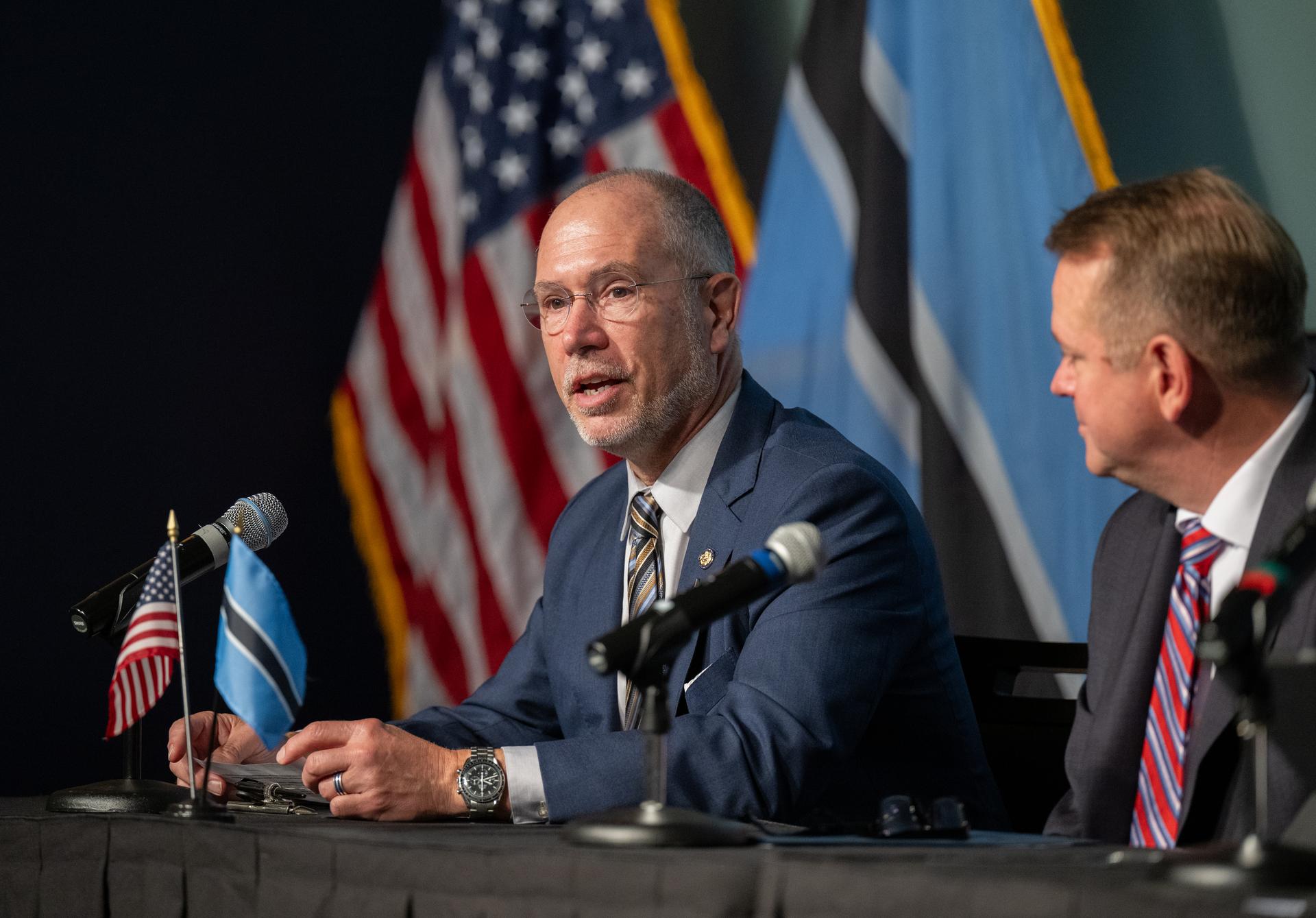 Senior Advisor on Space for the Bureau of Oceans and International Environmental and Scientific Affairs Greg Autry delivers remarks during an Artemis Accords signing ceremony with the Republic of Botswana Thursday, June 25, 2026, at the Mary W. Jackson NASA Headquarters building in Washington. The Republic of Botswana is the 68th country to sign the Artemis Accords, which establish a practical set of principles to guide space exploration cooperation among nations participating in NASA’s Artemis program. Photo Credit: (NASA/Keegan Barber)