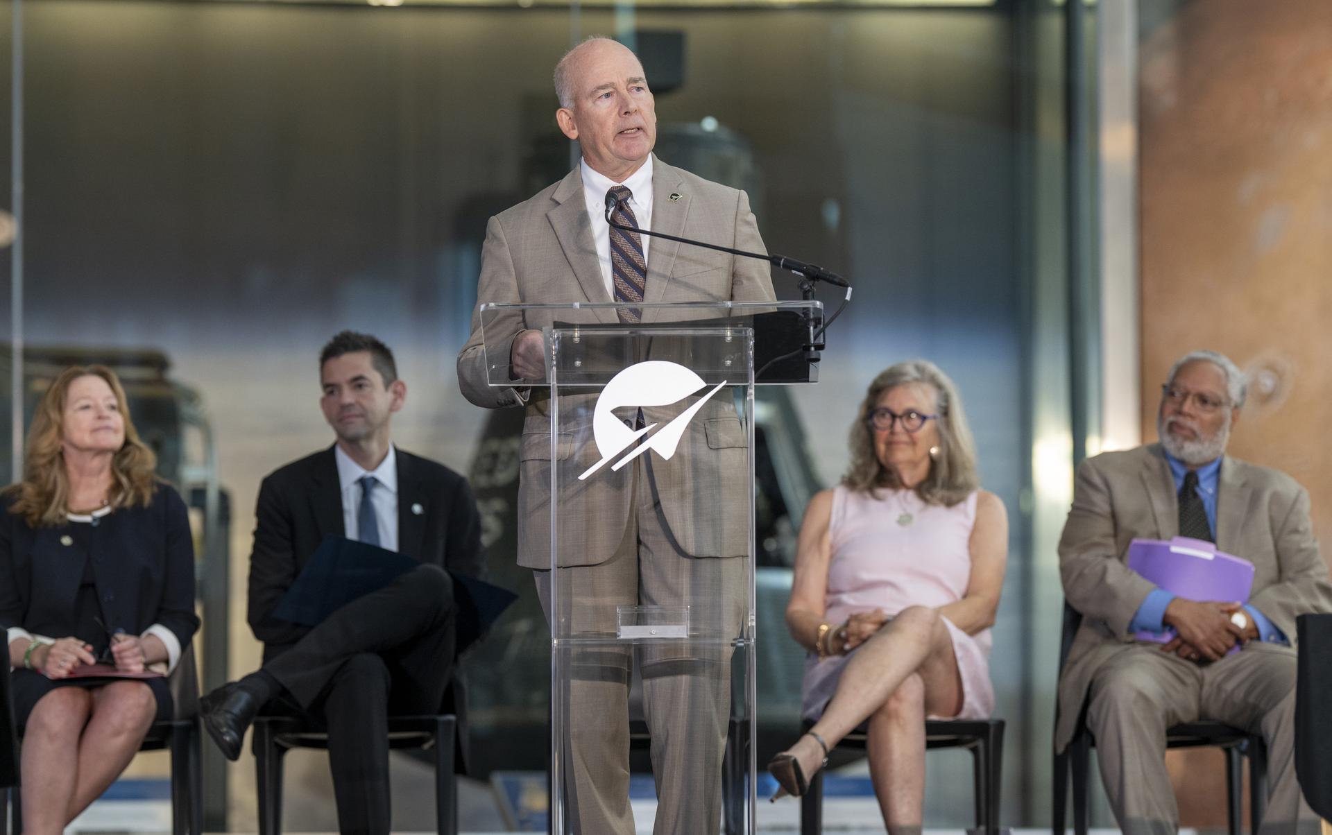 Director of the Smithsonian’s National Air and Space Museum Christopher Browne delivers remarks during the museum’s rededication ceremony Wednesday, July 1, 2026, in Washington. Photo Credit: (NASA/Keegan Barber)