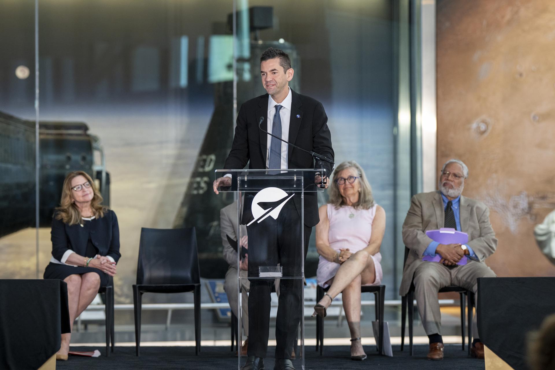 NASA Administrator Jared Isaacman delivers remarks during the Smithsonian’s National Air and Space Museum rededication ceremony Wednesday, July 1, 2026, in Washington. Photo Credit: (NASA/Keegan Barber)