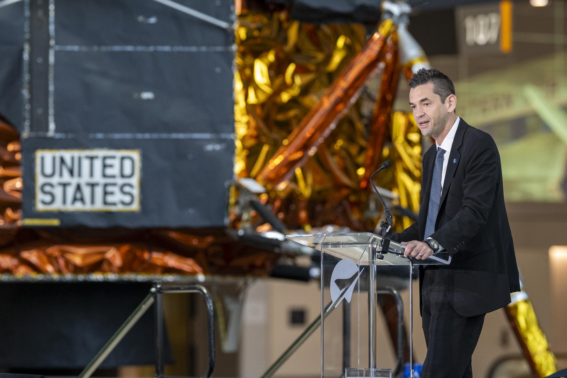 NASA Administrator Jared Isaacman delivers remarks during the Smithsonian’s National Air and Space Museum rededication ceremony Wednesday, July 1, 2026, in Washington. Photo Credit: (NASA/Keegan Barber)