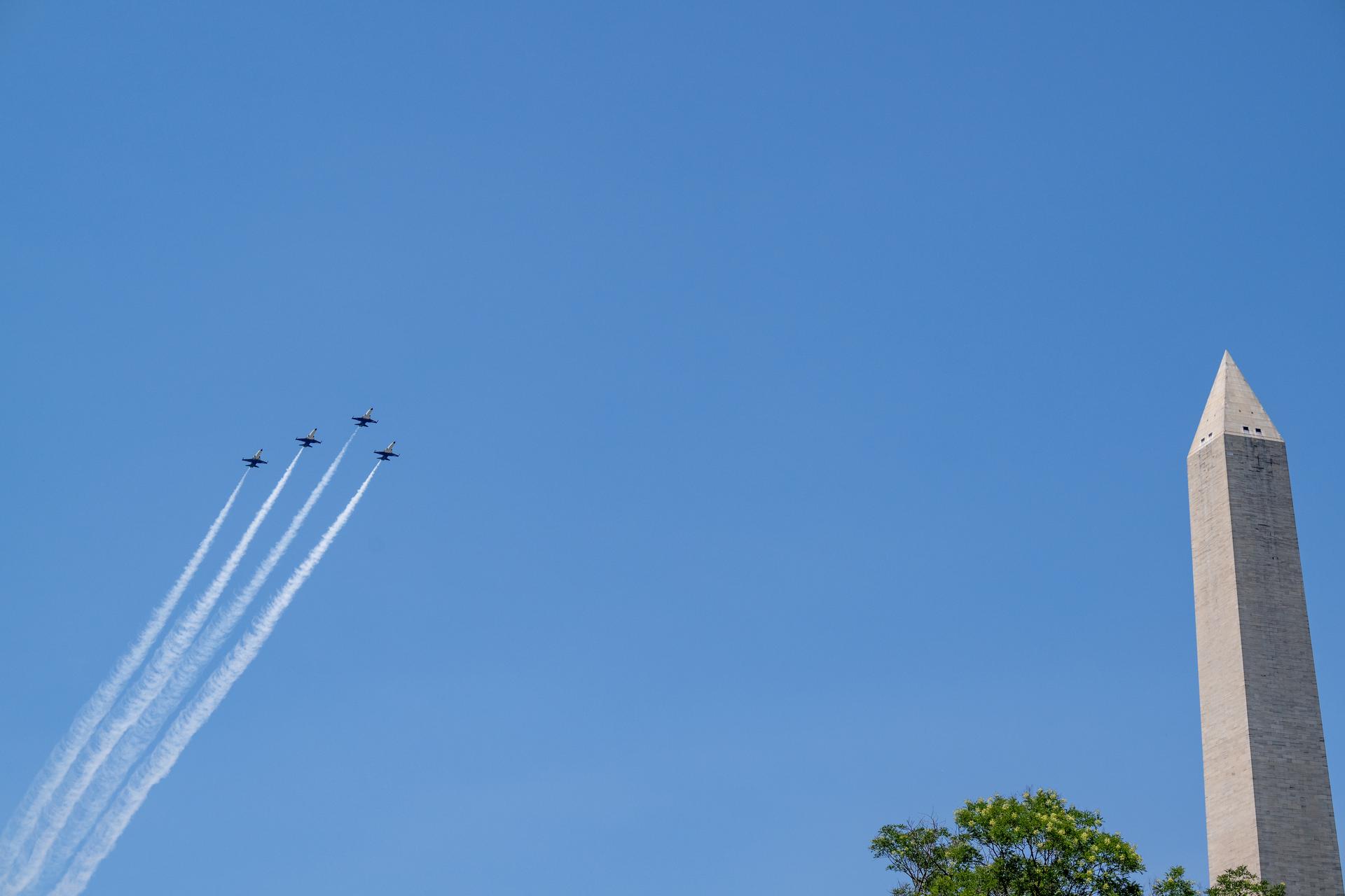 NASA Administrator Jared Isaacman leads a flyover featuring his personally owned F-5 Tiger during the Great American State Fair, Saturday, July 4, 2026, on the National Mall in Washington. Photo Credit: (NASA/Keegan Barber)