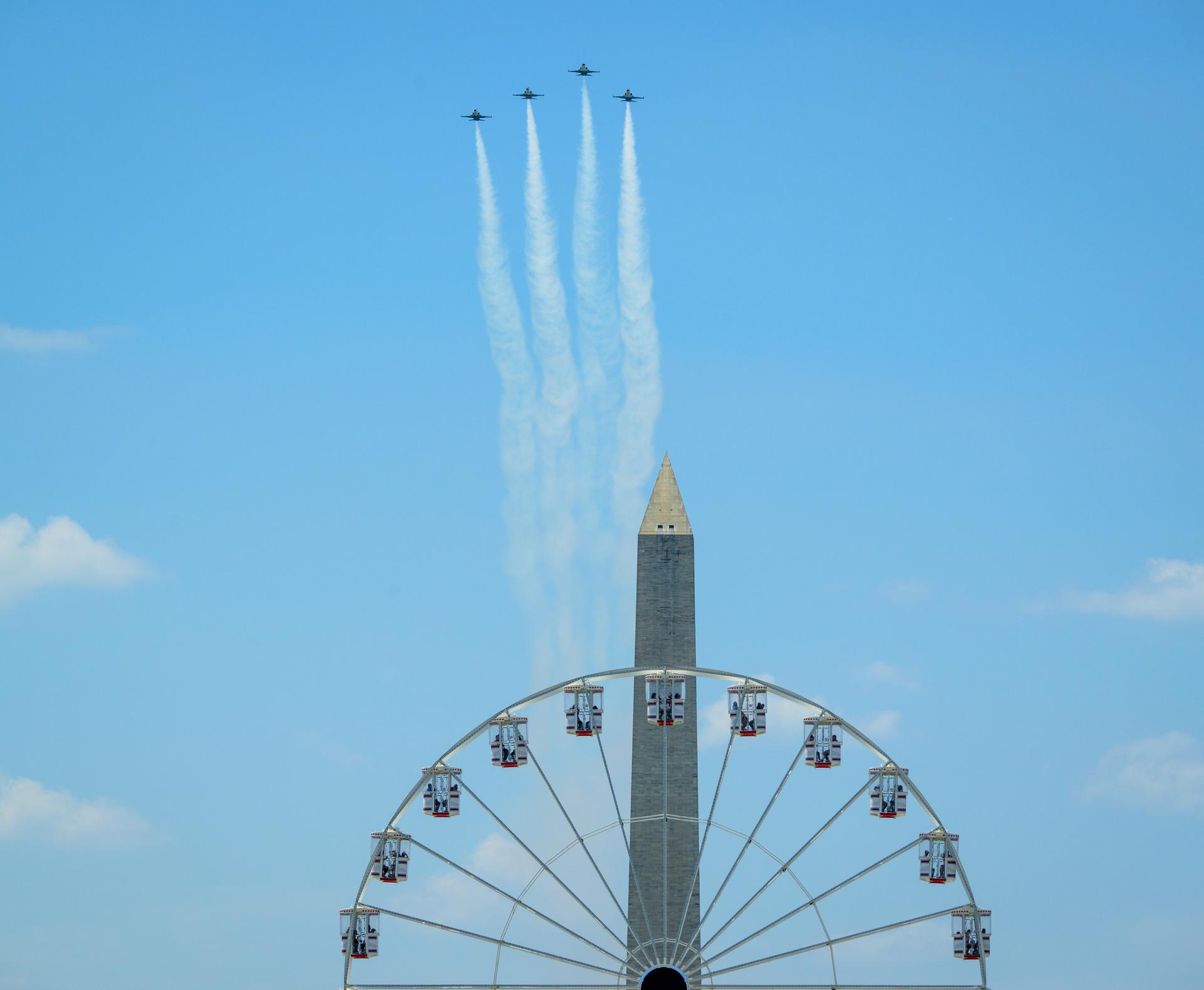 NASA Administrator Jared Isaacman leads a flyover featuring his personally owned F-5 Tiger over the Great American State Fair, Saturday, July 4, 2026, on the National Mall in Washington.  Photo Credit: (NASA/Bill Ingalls)