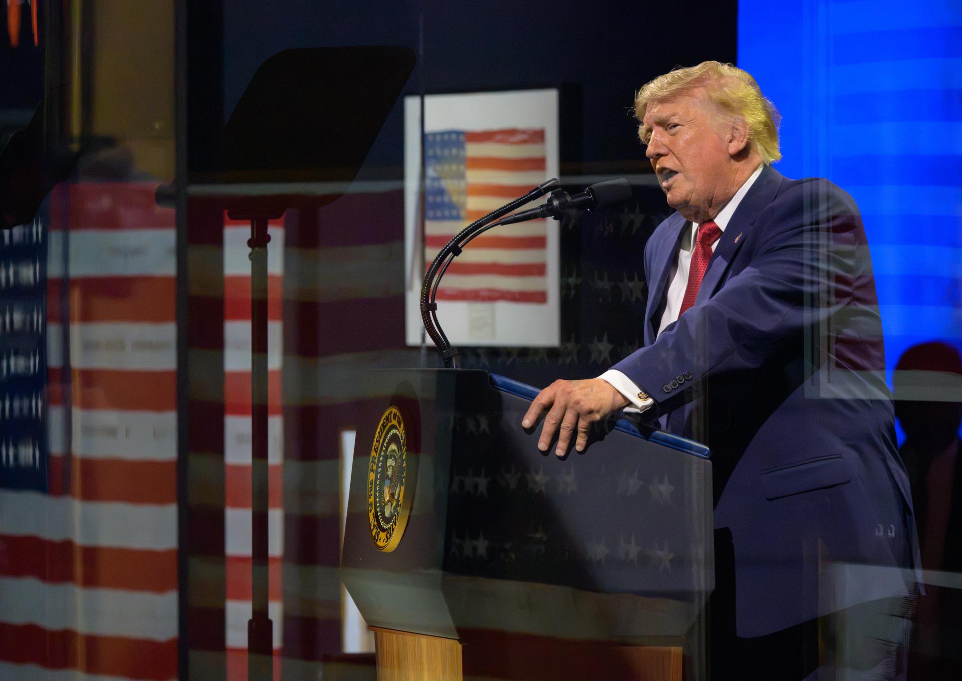 President Donald Trump provides remarks during the “Salute to America” event, Saturday, July 4, 2026, on the National Mall in Washington, D.C. The United States Semiquincentennial celebrates the 250th anniversary of the adoption of the Declaration of Independence.  Photo Credit: (NASA/Bill Ingalls)