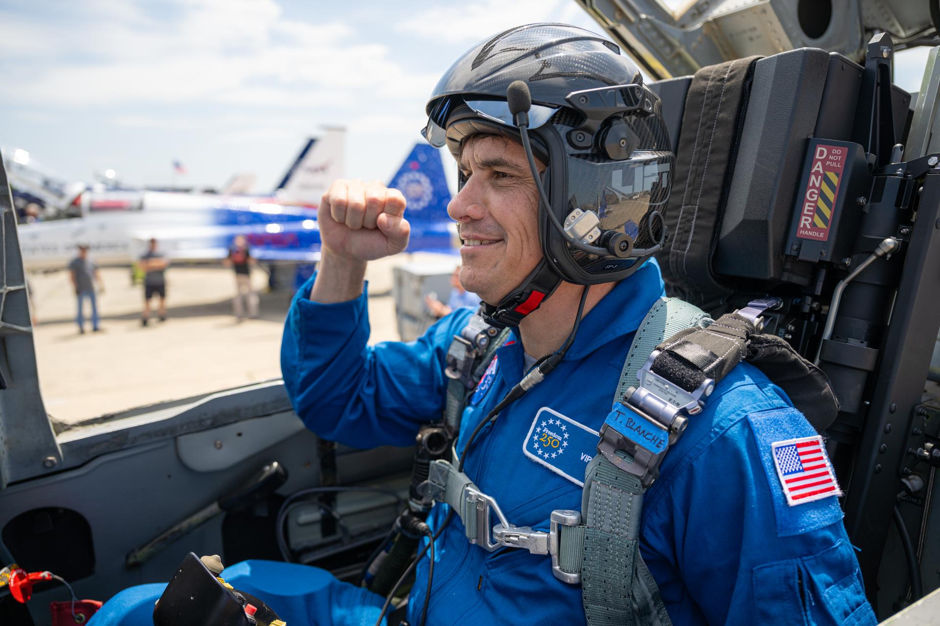 Todd Blanche, Acting U.S. Attorney General, is seen in an F-5 aircraft, Saturday, July 4, 2026, at Joint Base Andrews in Prince George's County, Maryland. NASA aircraft conducted flyovers during the Great American State Fair in Washington, D.C. Photo Credit: (NASA/John Kraus)