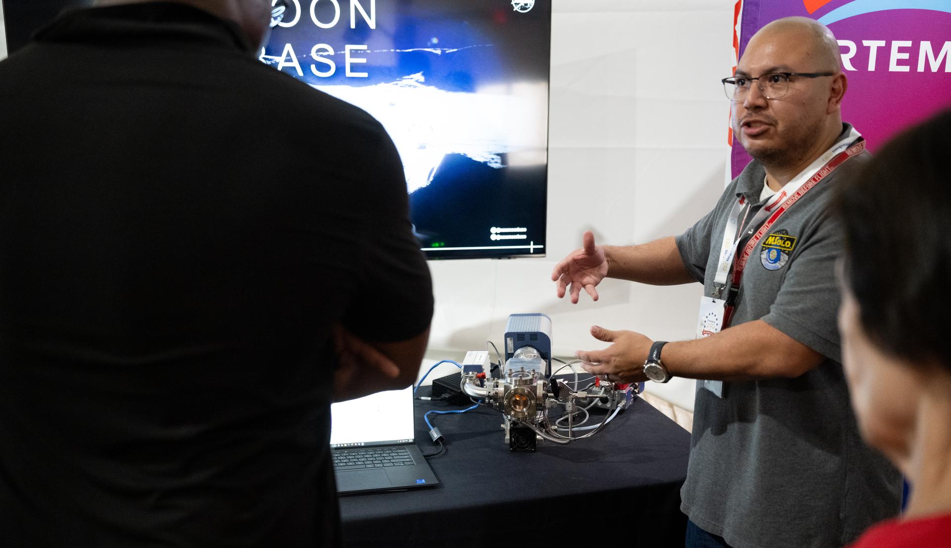 A demonstration model of the Mass Spectrometer observing lunar operations, or MSolo, is seen Great American State Fair as visitors view NASA exhibits in the American Innovation Pavilion, Wednesday, July 8, 2026, on the National Mall in Washington, D.C. MSolo is a modified commercial off-the-shelf mass spectrometer developed at NASA’s Kennedy Space Center to analyze the chemical makeup of the Moon’s surface.  Photo Credit: (NASA/Joel Kowsky)