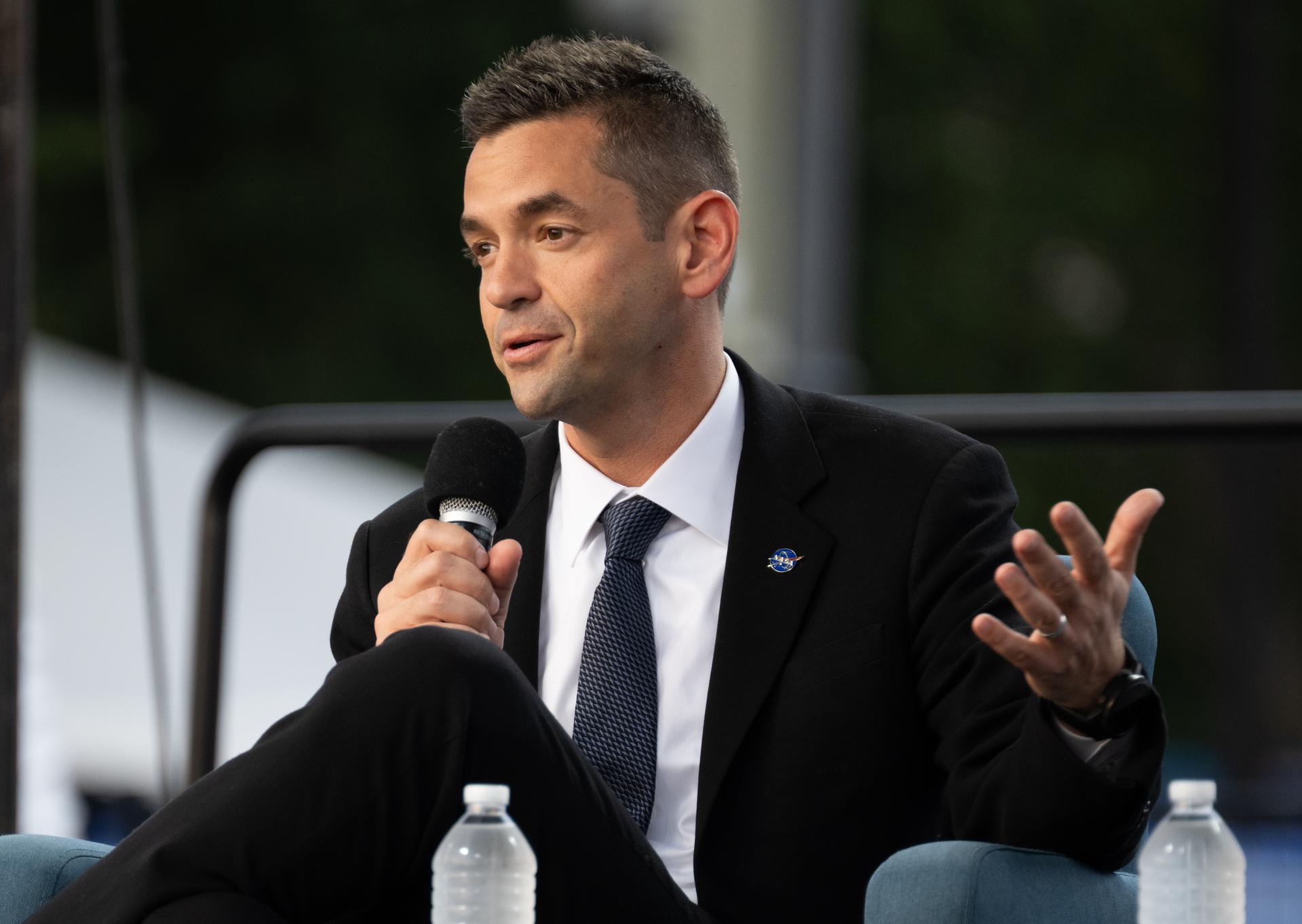 NASA Administrator Jared Isaacman is seen in conversation with Katie Pavlich about the past, present, and future of space exploration on the Freedom Stage at the Great American State Fair, Wednesday, July 8, 2026, on the National Mall in Washington, D.C.  Photo Credit: (NASA/Joel Kowsky)