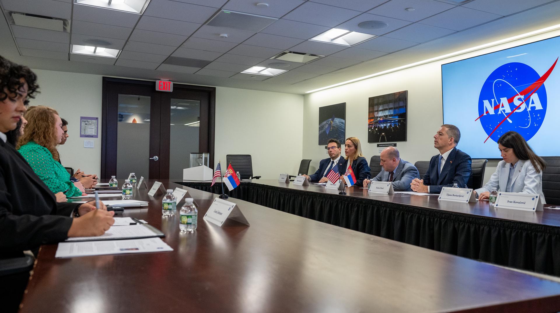 Representatives from Serbia and members of NASA’s Office of International and Interagency Relations participate in a bilateral meeting following an Artemis Accords signing ceremony Thursday, July 16, 2026, at the Mary W. Jackson NASA Headquarters building in Washington. Serbia is the 69th country to sign the Artemis Accords, which establish a practical set of principles to guide space exploration cooperation among nations participating in NASA’s Artemis program. Photo Credit: (NASA/Keegan Barber)