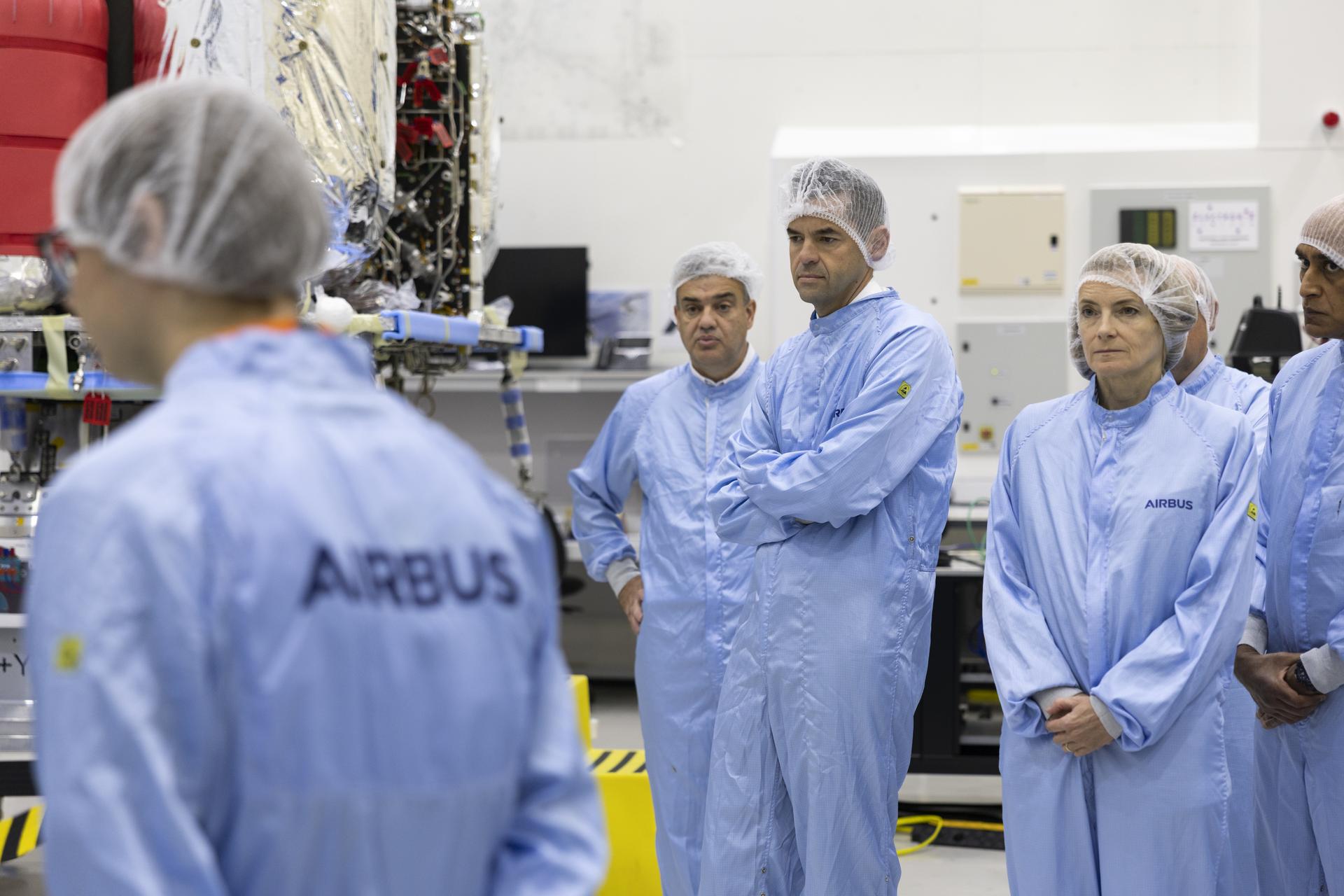 Jared Isaacman tours Airbus Defence and Space Facilities clean room in Stevenage, United Kingdom.