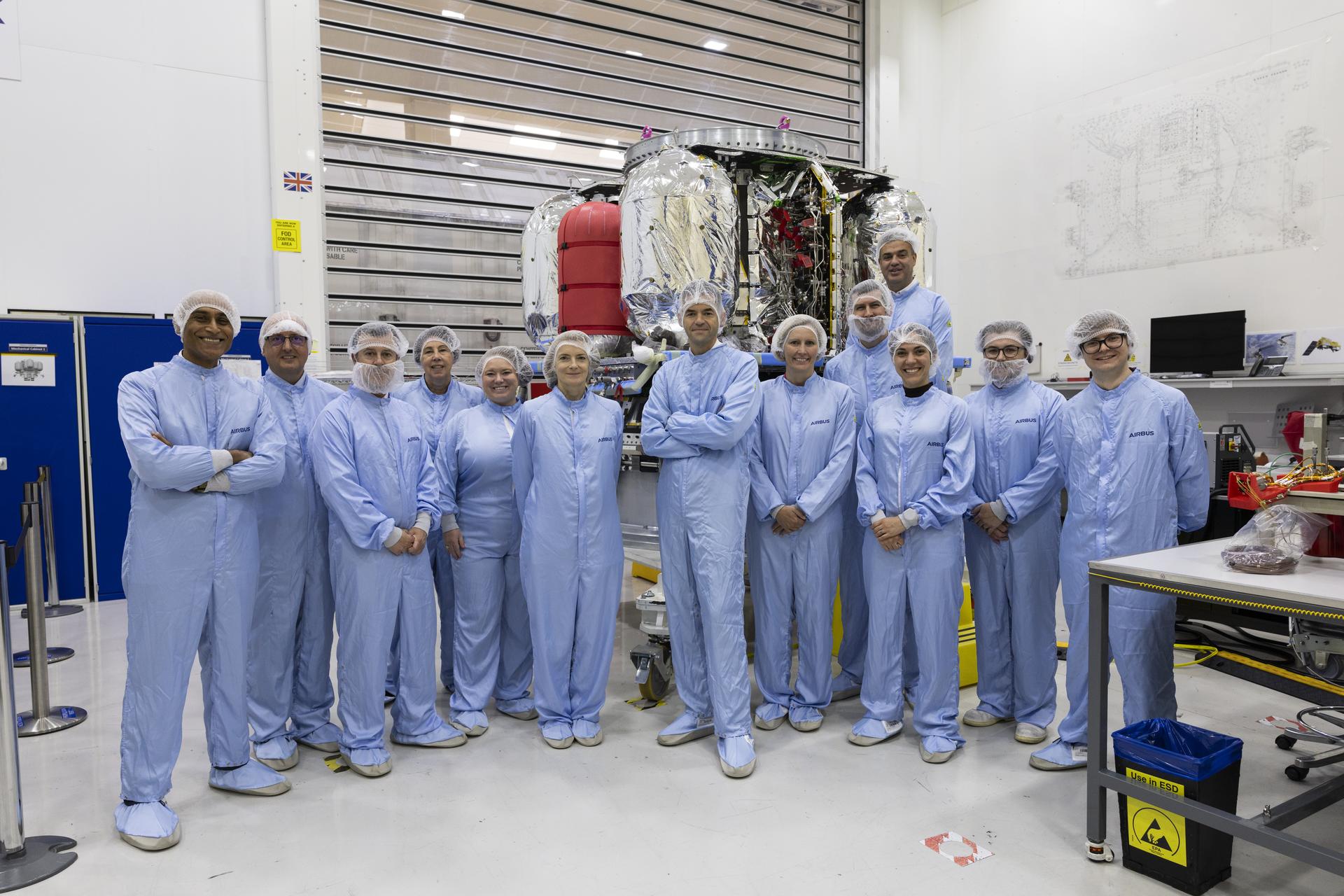 Jared Isaacman tours Airbus Defence and Space Facilities clean room in Stevenage, United Kingdom.
