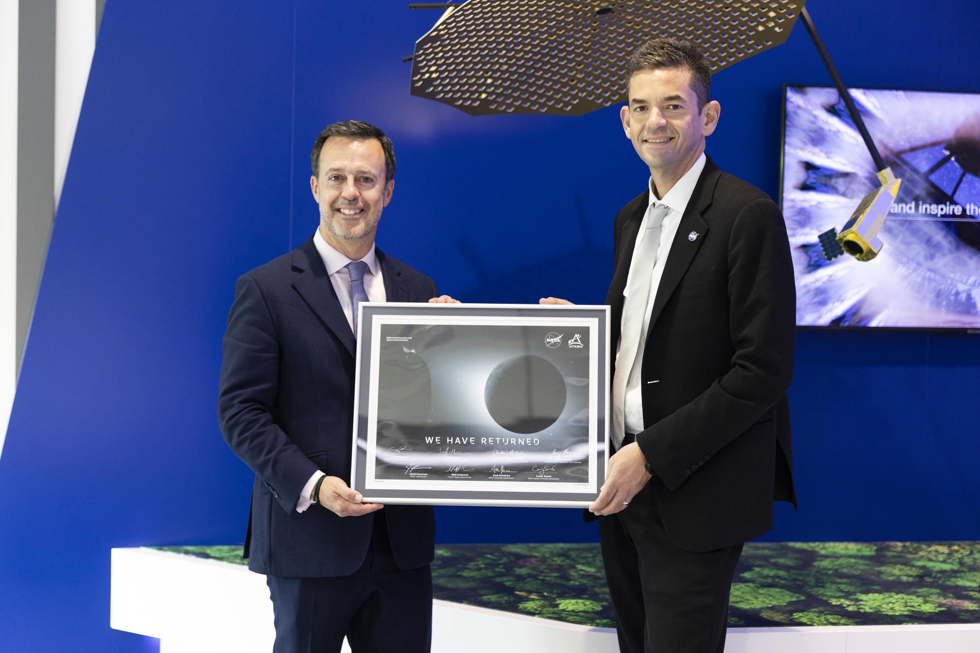 Jared Isaacman tours Airbus Defence and Space Facilities in Stevenage, United Kingdom, pictured with Kevin Bonavia, British Labour Party Member of Parliament.