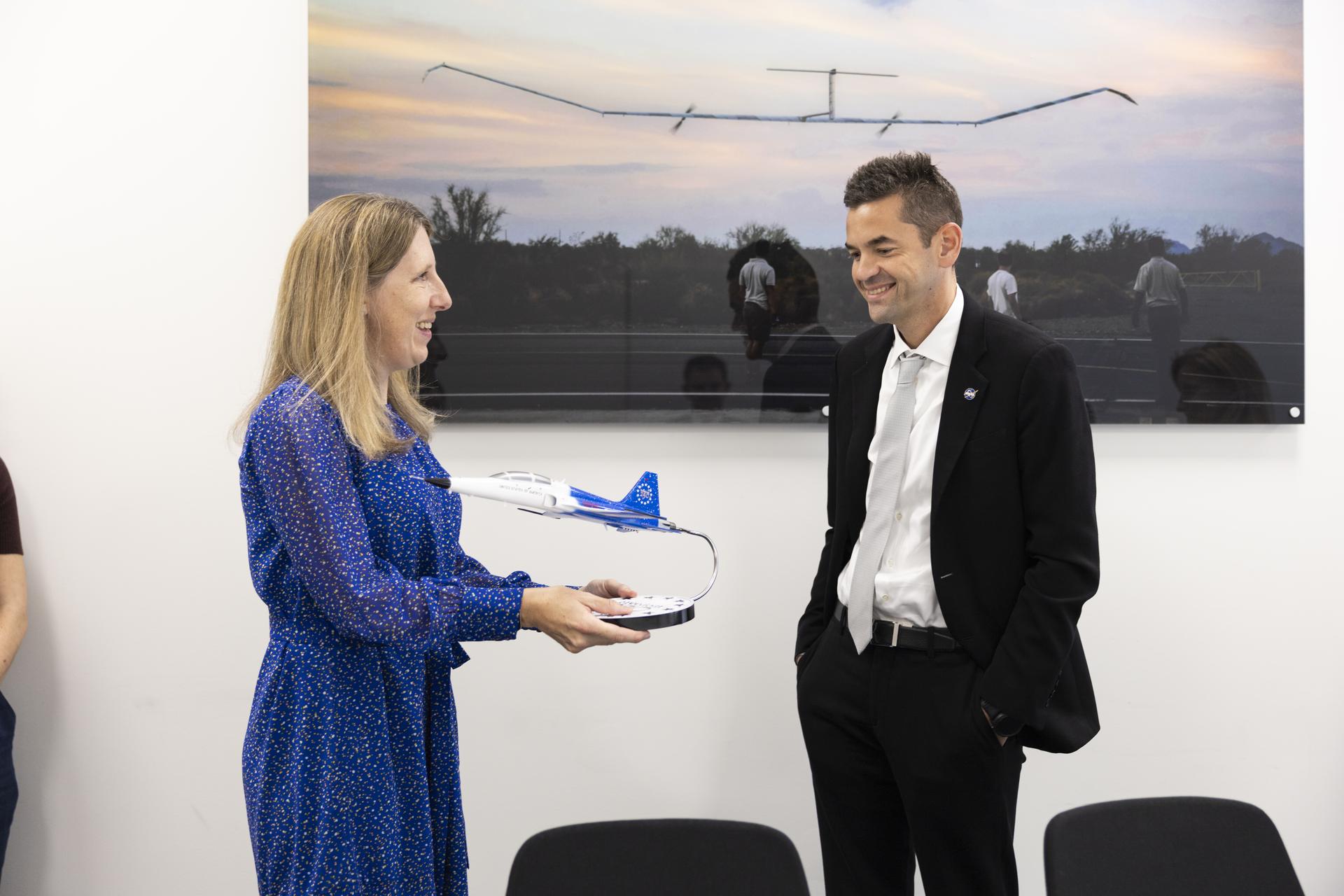 Jared Isaacman tours Airbus Defence and Space Facilities in Stevenage, United Kingdom, pictured with Rebecca Evernden, Director of UK Space Agency.