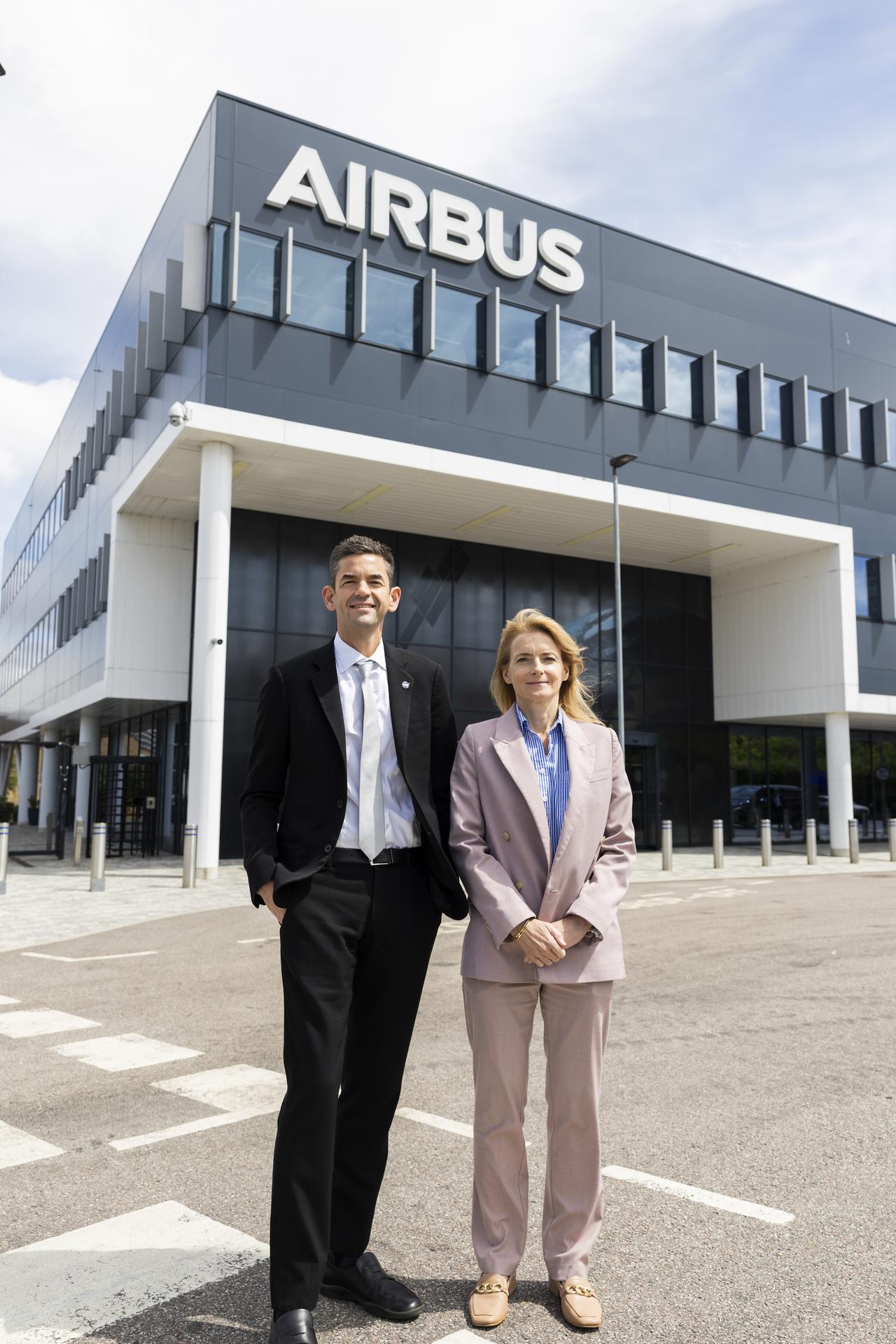 Jared Isaacman tours Airbus Defence and Space Facilities in Stevenage, United Kingdom, pictured with Baroness Liz Lloyd, Parliamentary Under‑Secretary of State at DSIT.