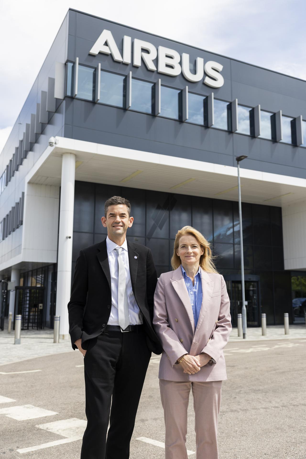 Jared Isaacman tours Airbus Defence and Space Facilities in Stevenage, United Kingdom, pictured with Baroness Liz Lloyd, Parliamentary Under‑Secretary of State at DSIT.