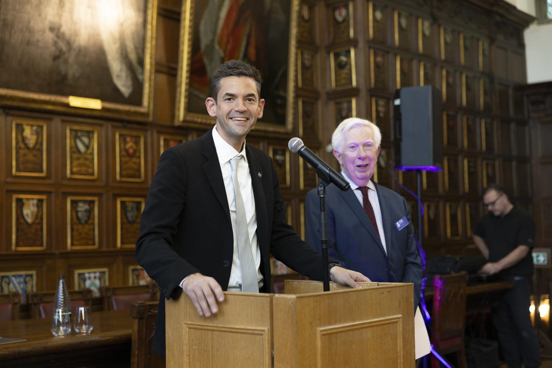 Jared Isaacman speaks at North Alabama Reception in the United Kingdom as a kick-off event for the Farnborough International Airshow.