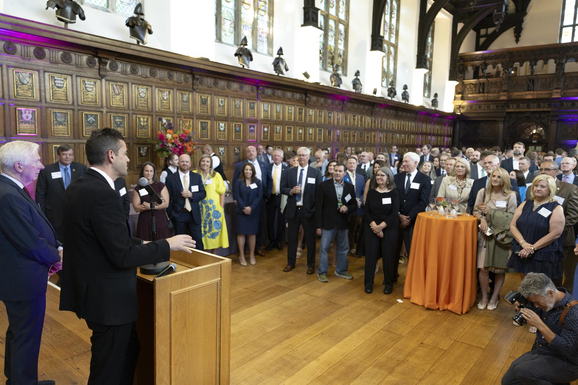 Jared Isaacman speaks at North Alabama Reception in the United Kingdom as a kick-off event for the Farnborough International Airshow.
