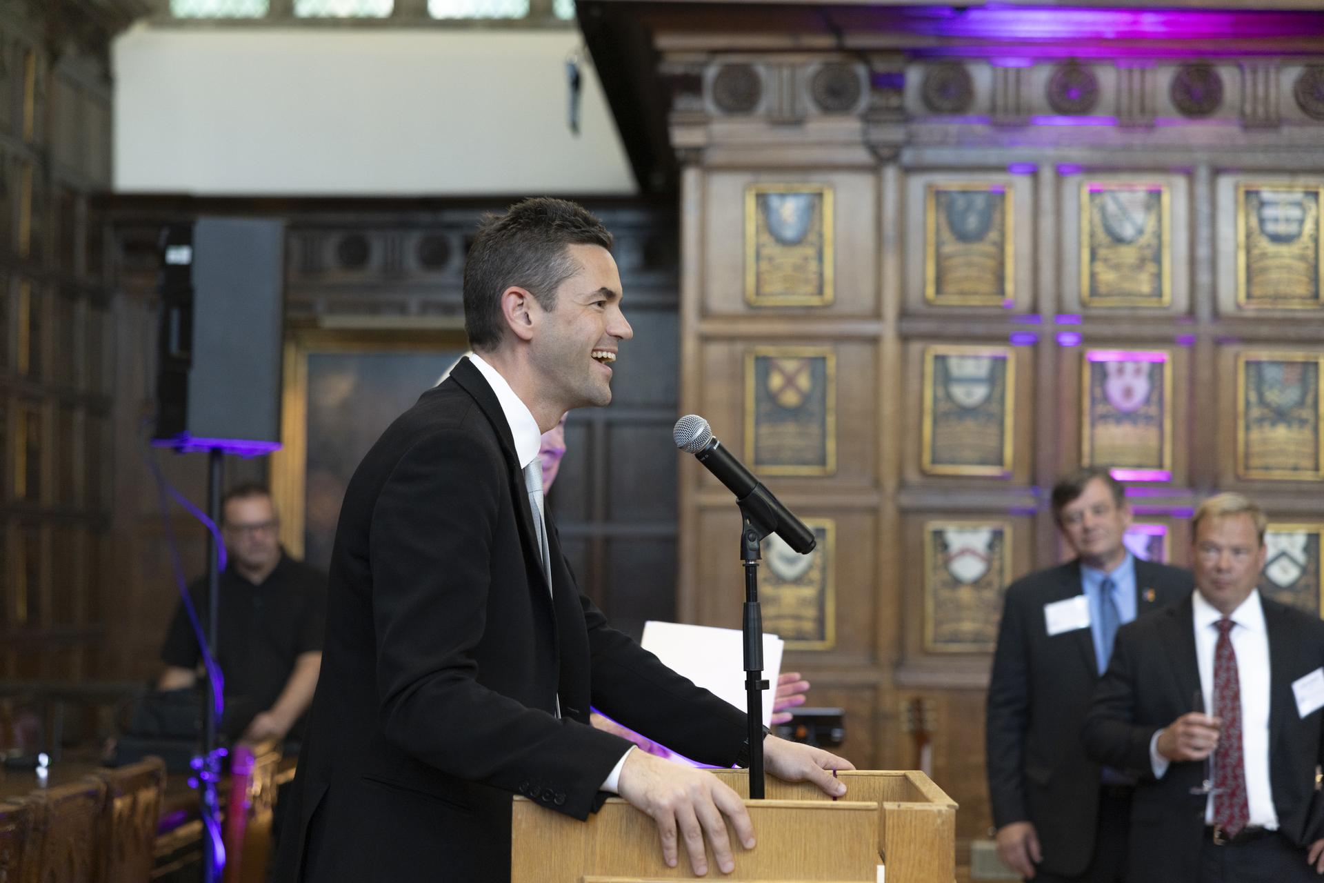 Jared Isaacman speaks at North Alabama Reception in the United Kingdom as a kick-off event for the Farnborough International Airshow.