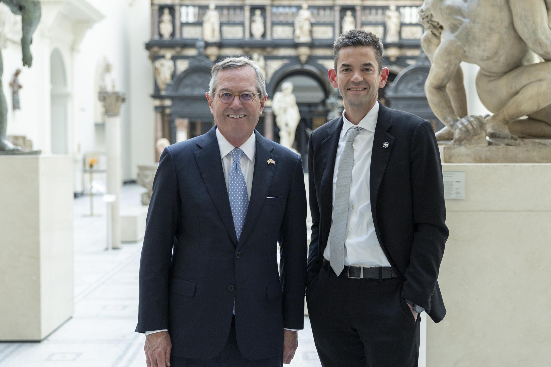 Jared Isaacman meets with The Honorable Warren Stephens, United States Ambassador to the United Kingdom at the Victoria and Albert Museum in the United Kingdom.