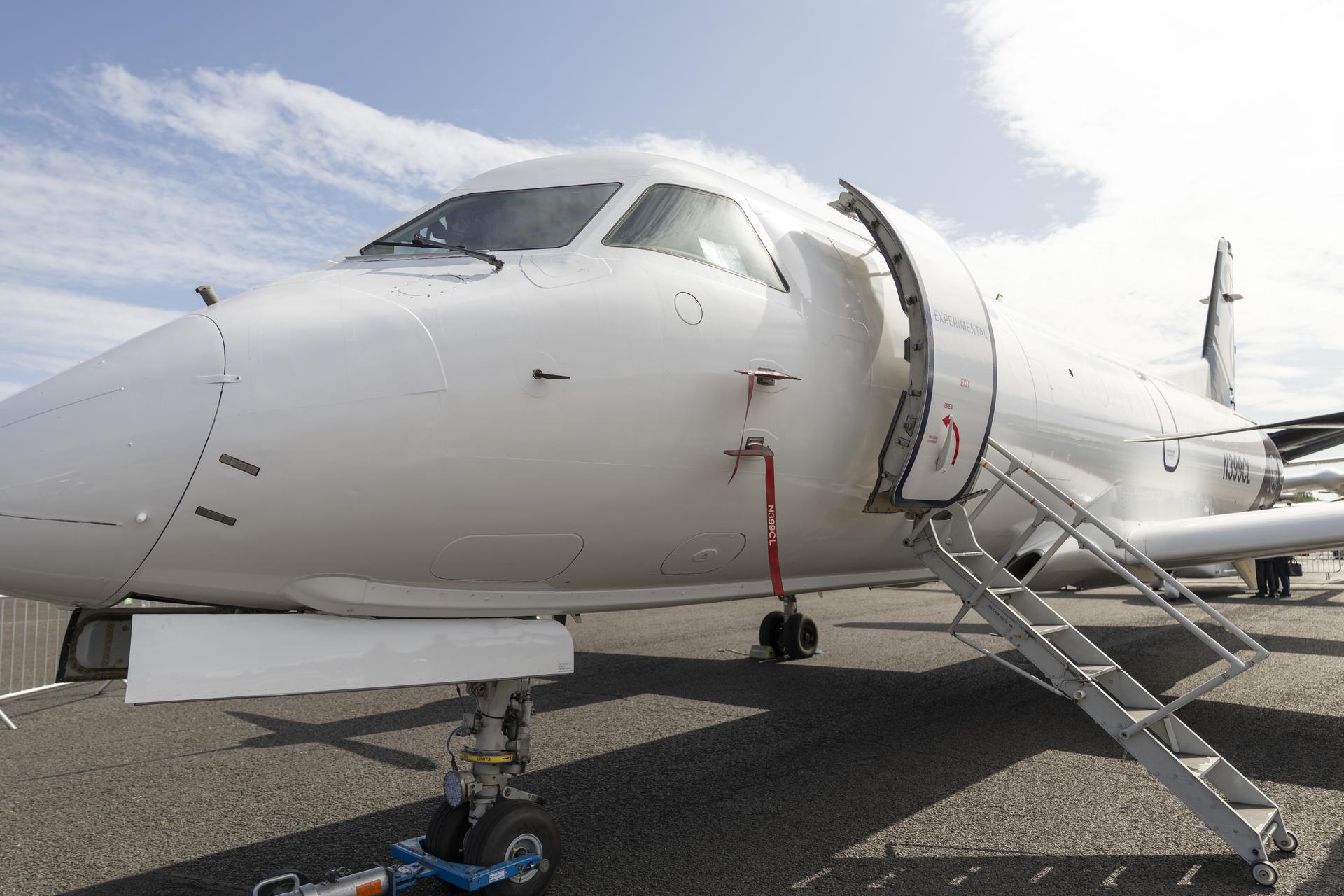 Jared Isaacman tours NASA’s Electrified Powertrain Flight Demonstration aircraft at the Farnborough International Airshow in Farnborough, UK.