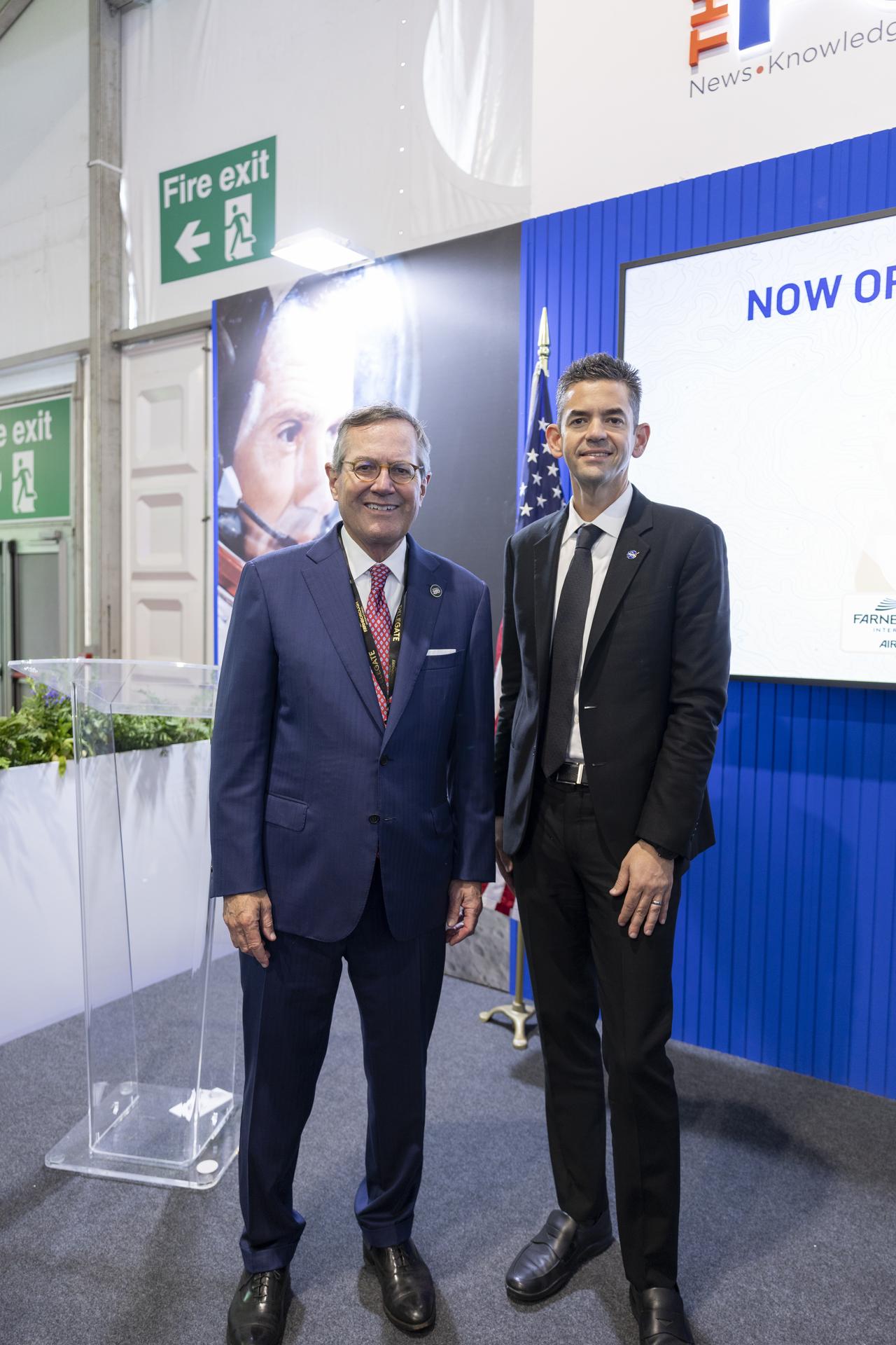 Jared Isaacman at Farnborough International Airshow pictured with The Honorable Warren Stephens, United States Ambassador to the United Kingdom in Farnborough, UK.